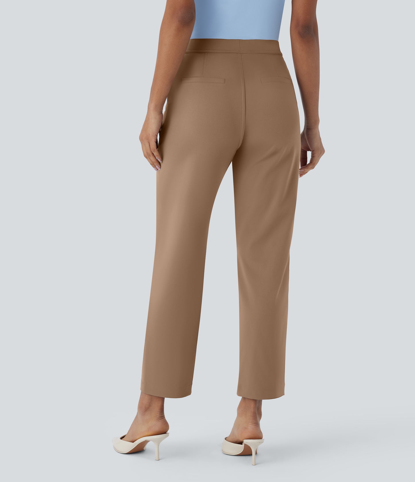 High Waisted Pocket Ankle Length Tapered Work Pants