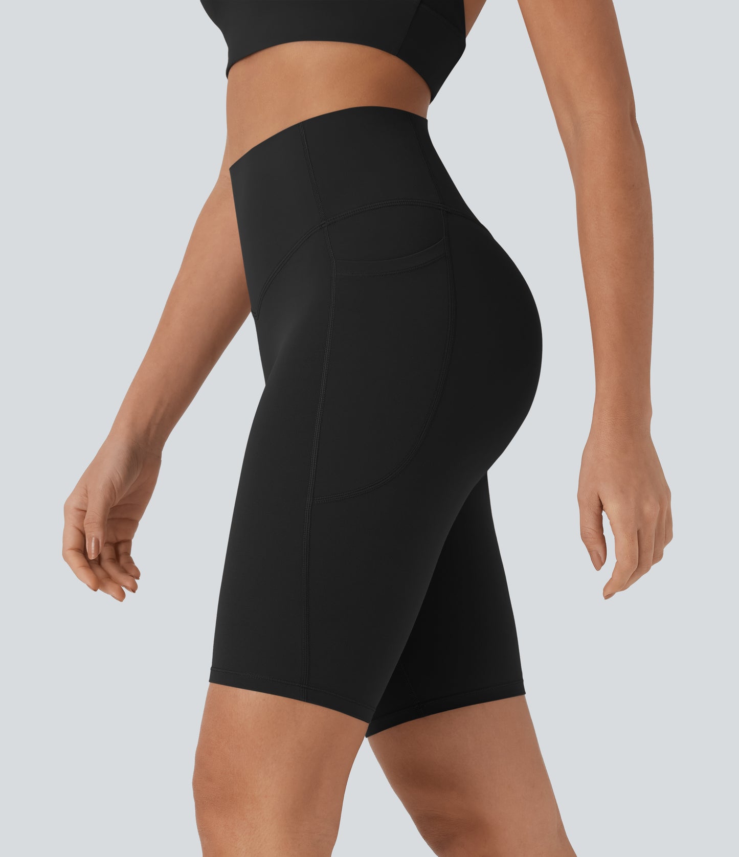 High Waisted Tummy Control Pocket Shaping Training Biker Shorts 9''