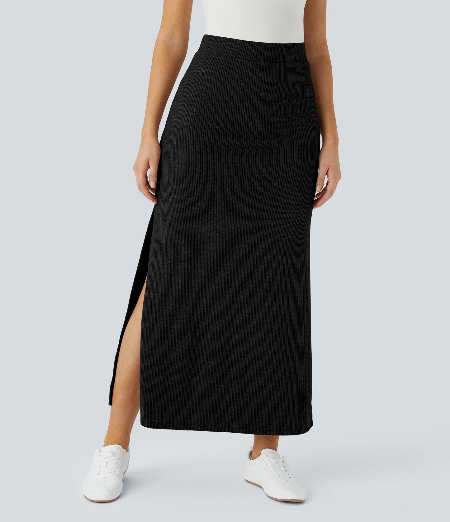 High Waisted Hem A Line Maxi Casual Skirt