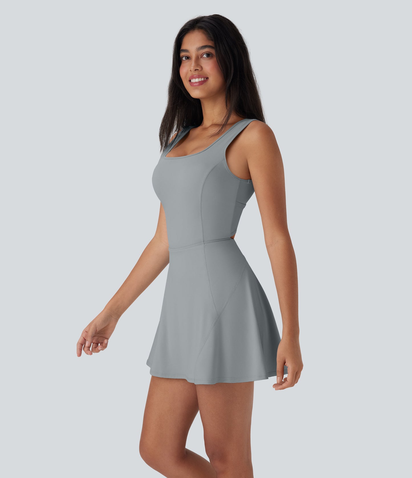 U Neck 2-in-1 Pocket Mini Cool Touch Dance Active Dress-Easy Peezy