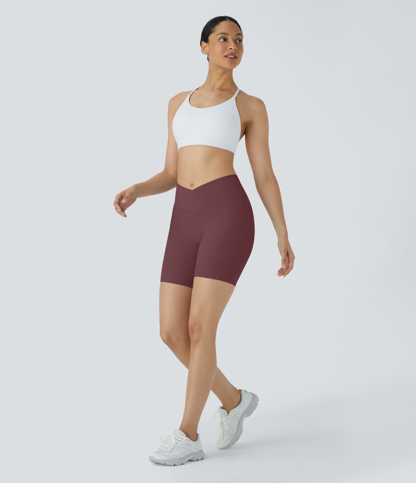 High Waisted Crossover Pocket Yoga Biker Shorts 7"-UPF50+