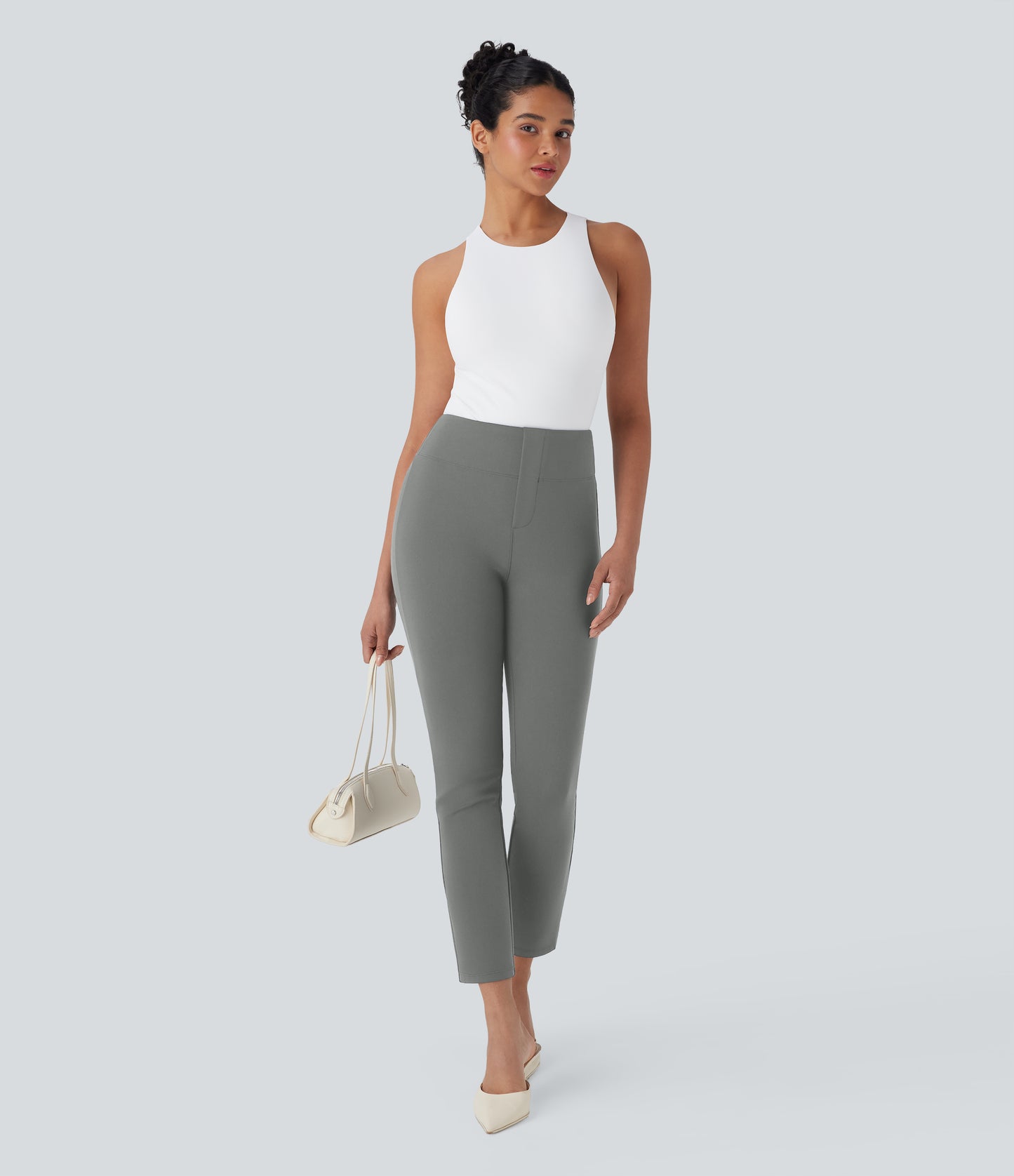 High Waisted Pocket Tapered Cropped Work Pants