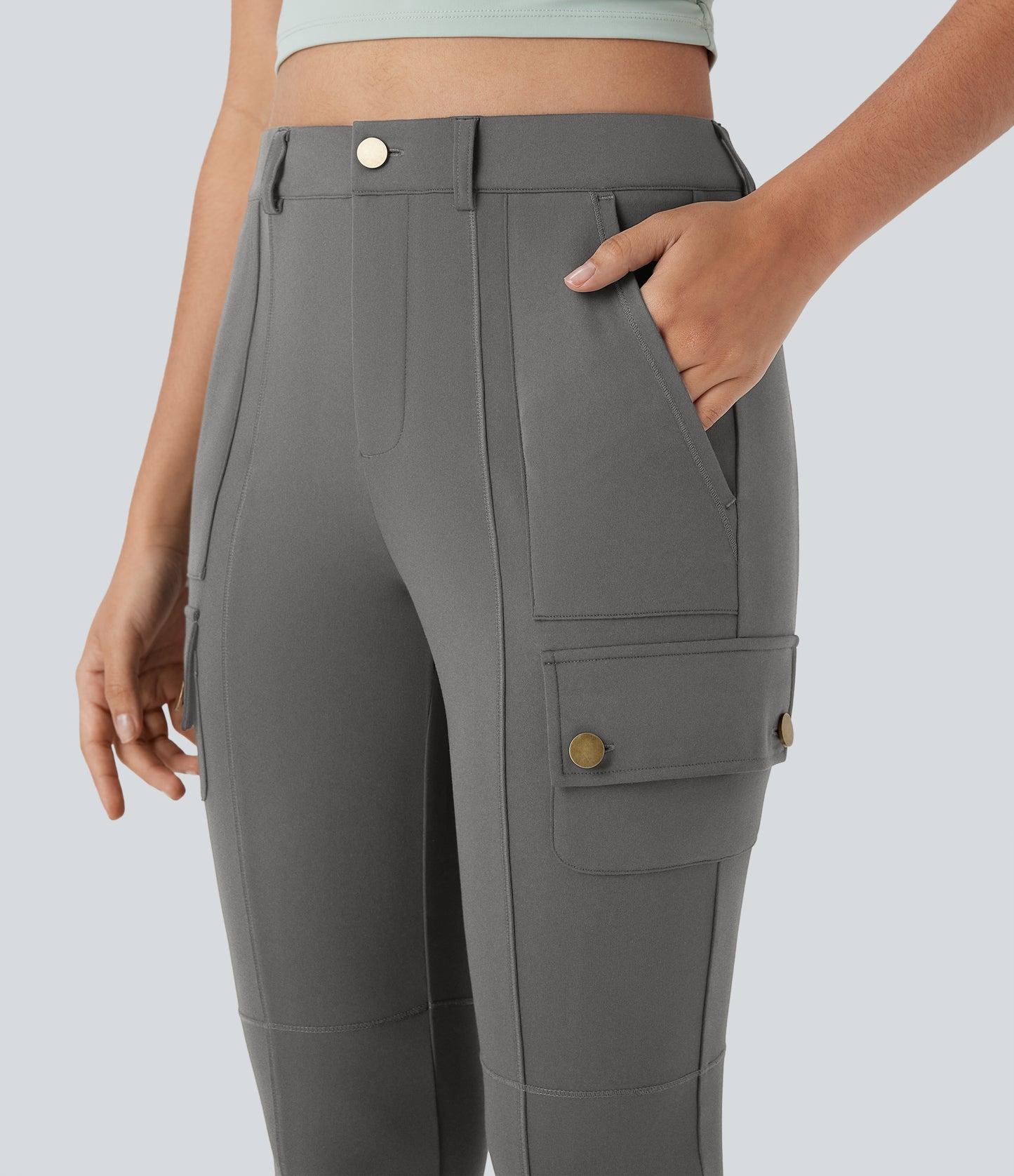 High Waisted Zipper Pockets Solid Skinny Pedal Pusher Casual Cargo Pants