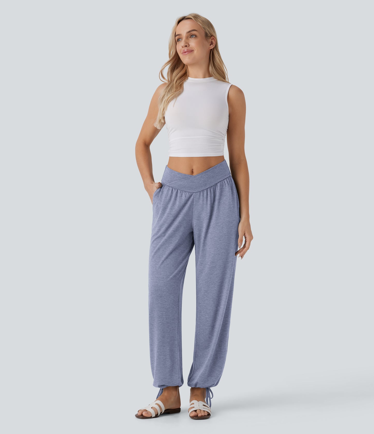 High Waisted Pocket Drawstring Casual Joggers