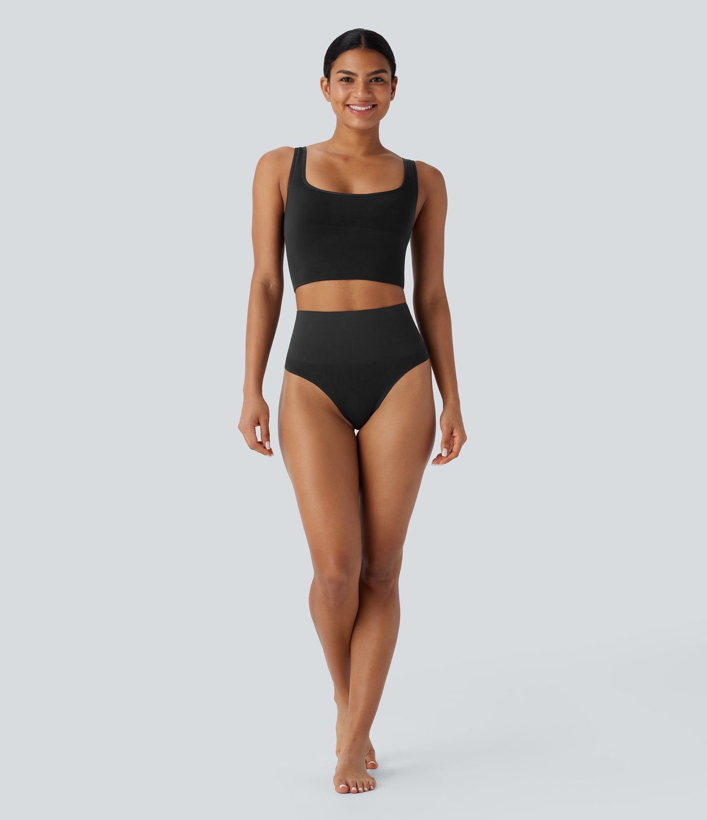 Nahtloser, fließender, hoch taillierter, bauchkontrollierender Lounge-Shapewear-Tanga