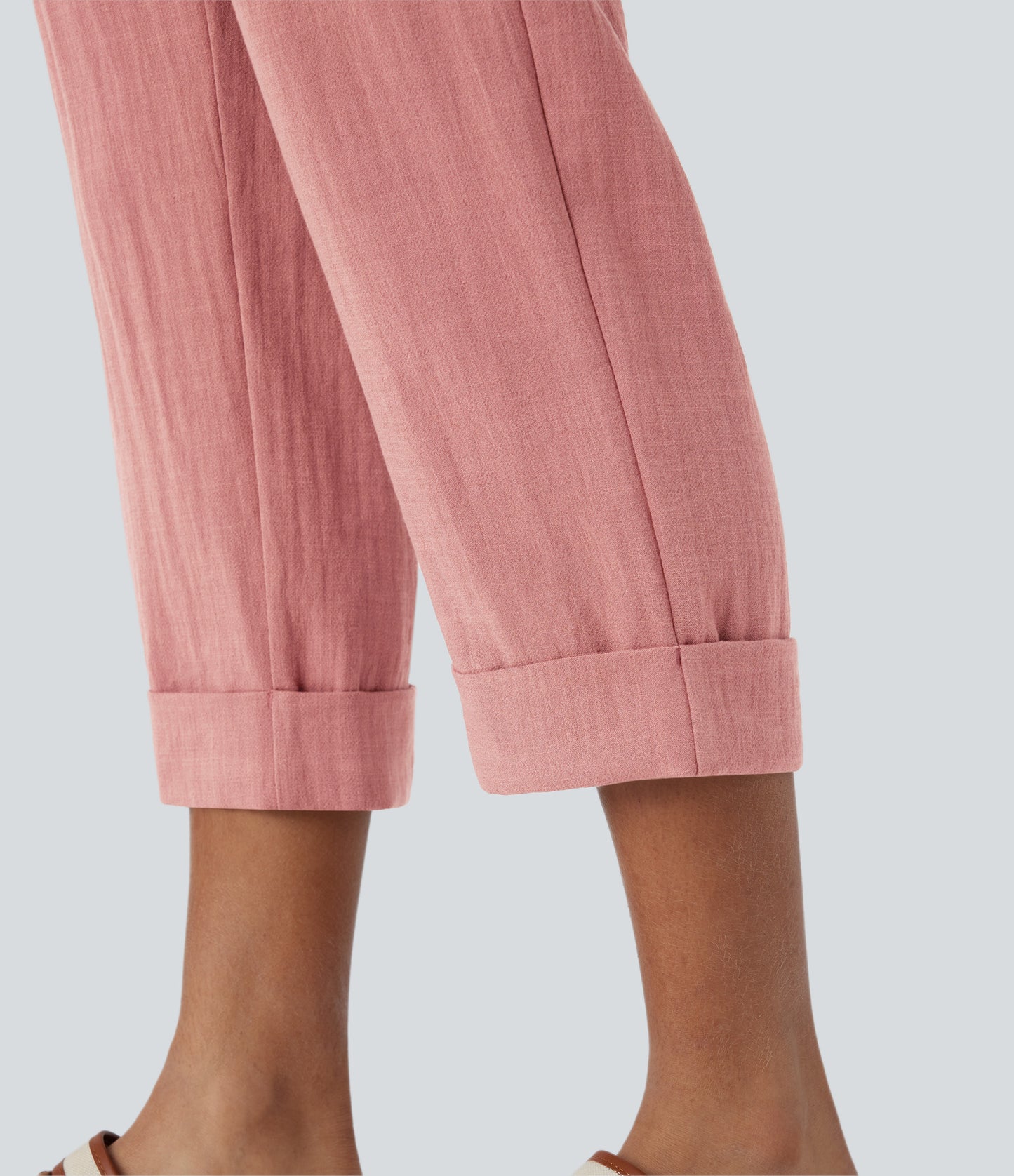 High Waisted Zipper Pocket Capri Linen-Feel Pants