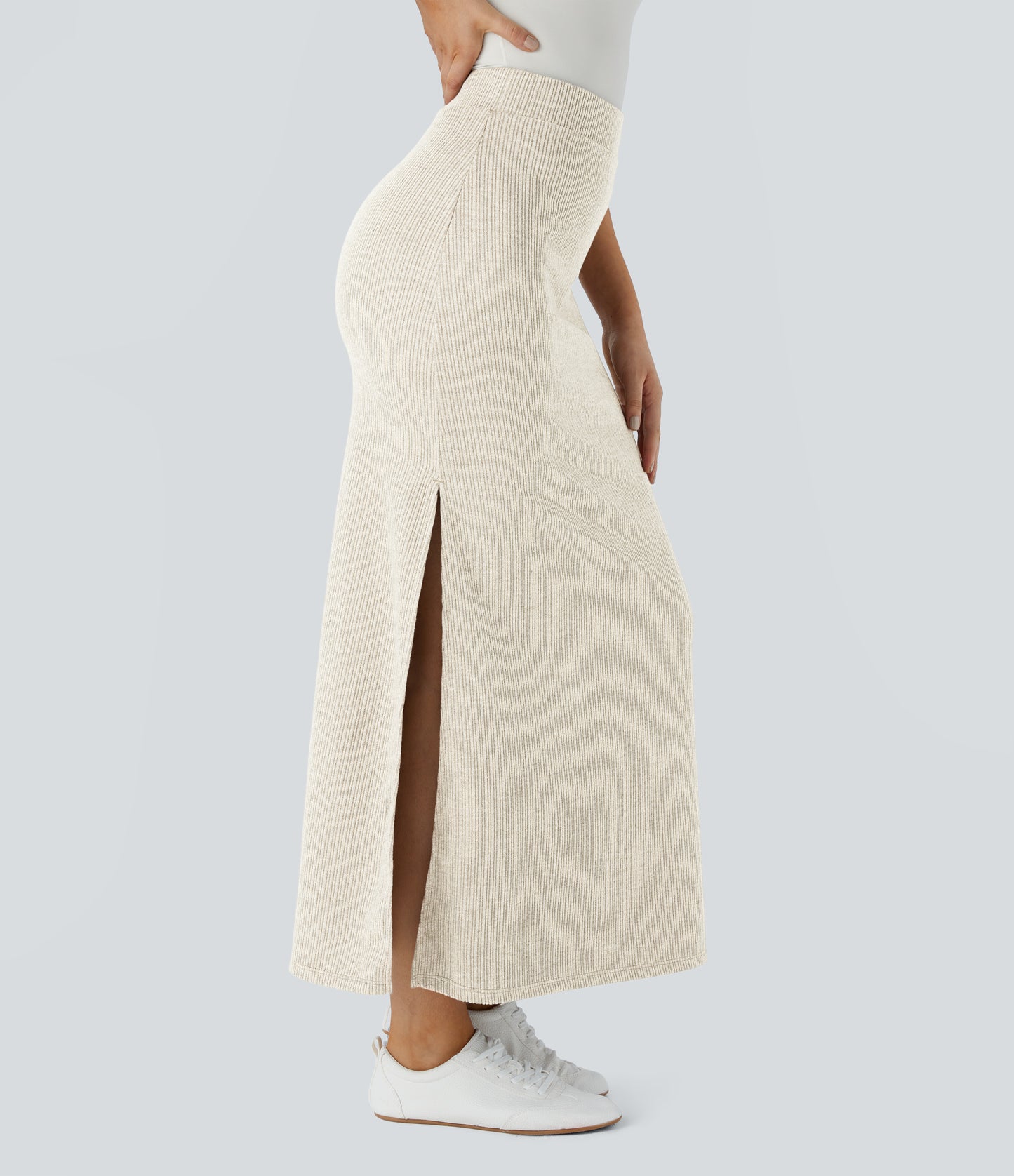 High Waisted Hem A Line Maxi Casual Skirt