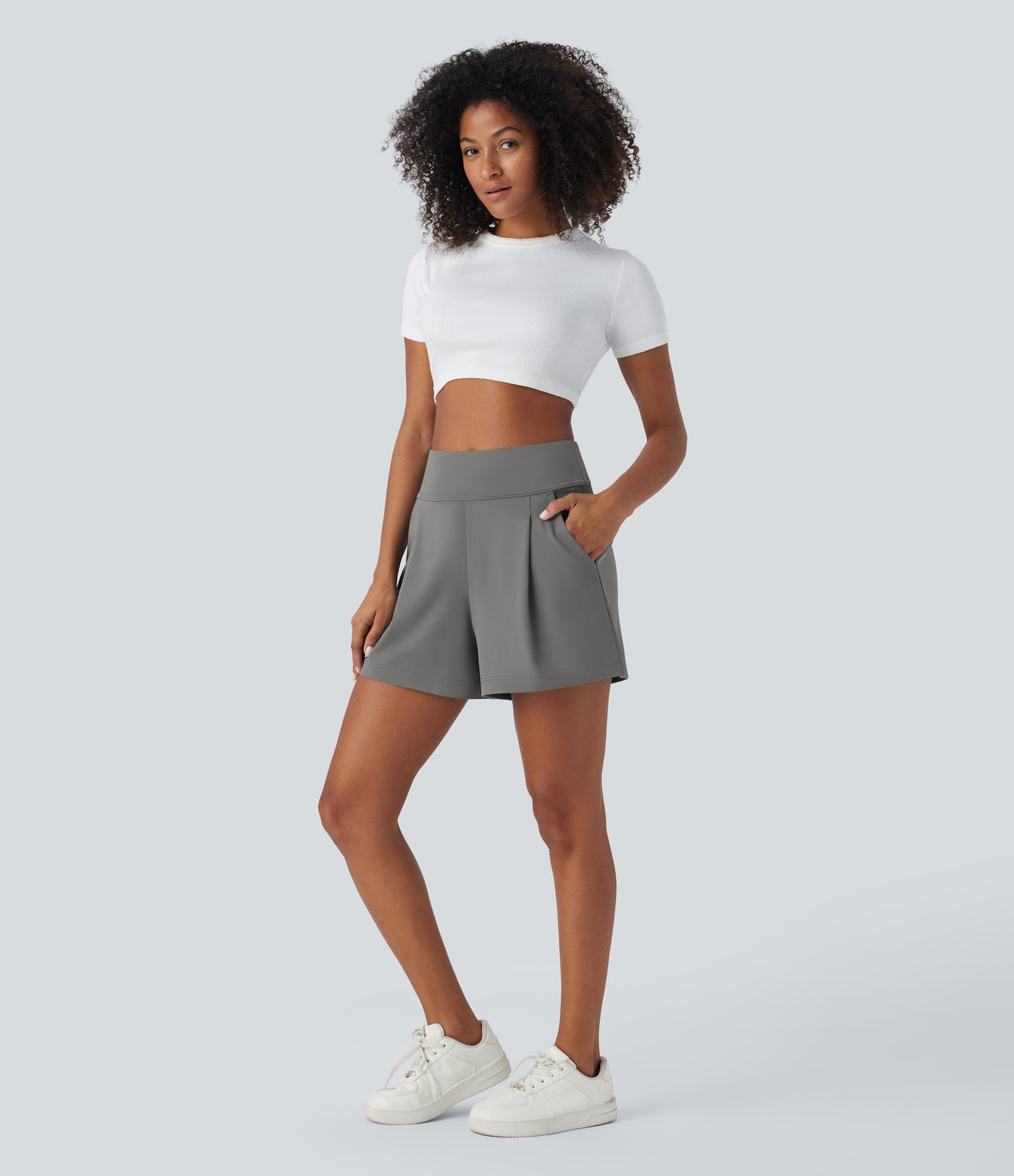 High Waisted Pocket Wide Leg Work Shorts
