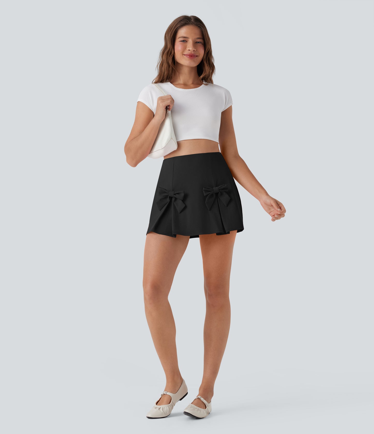 QuickDry High Waisted Tummy Control Removable Bow Casual Skirt with Built-in Shapewear Shorts