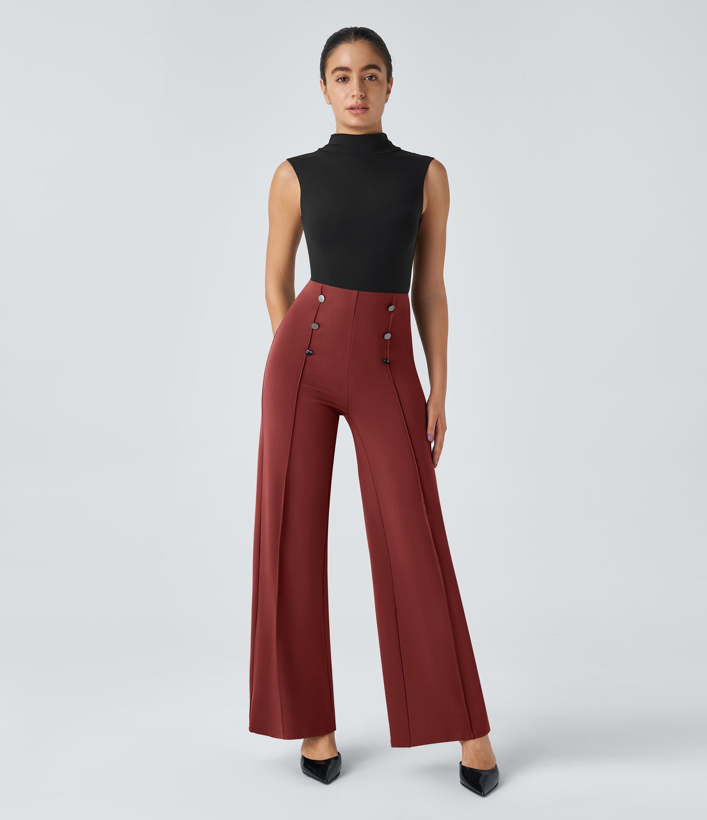 High Waisted Pocket Wide Leg Work Pants