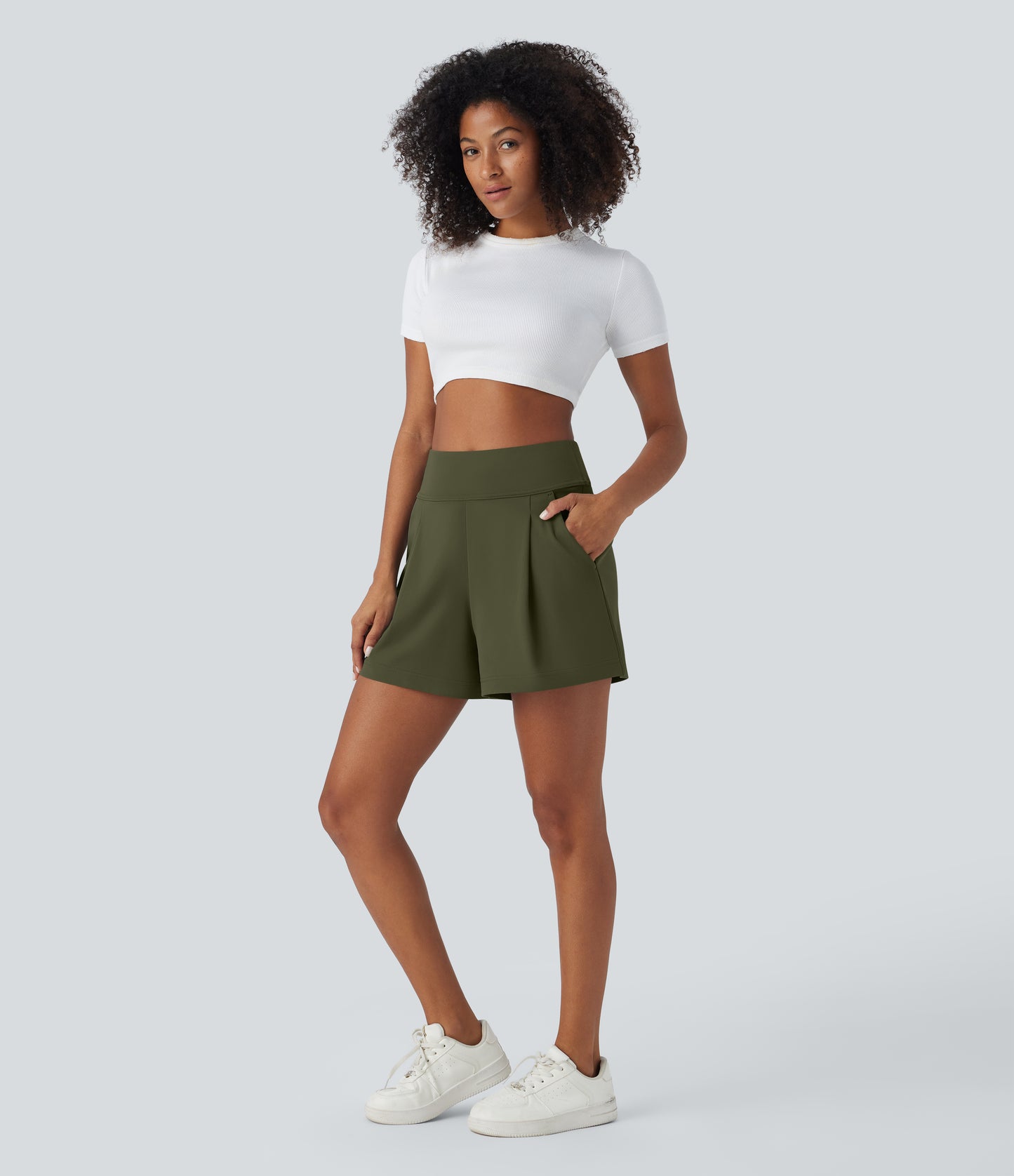 High Waisted Pocket Wide Leg Work Shorts