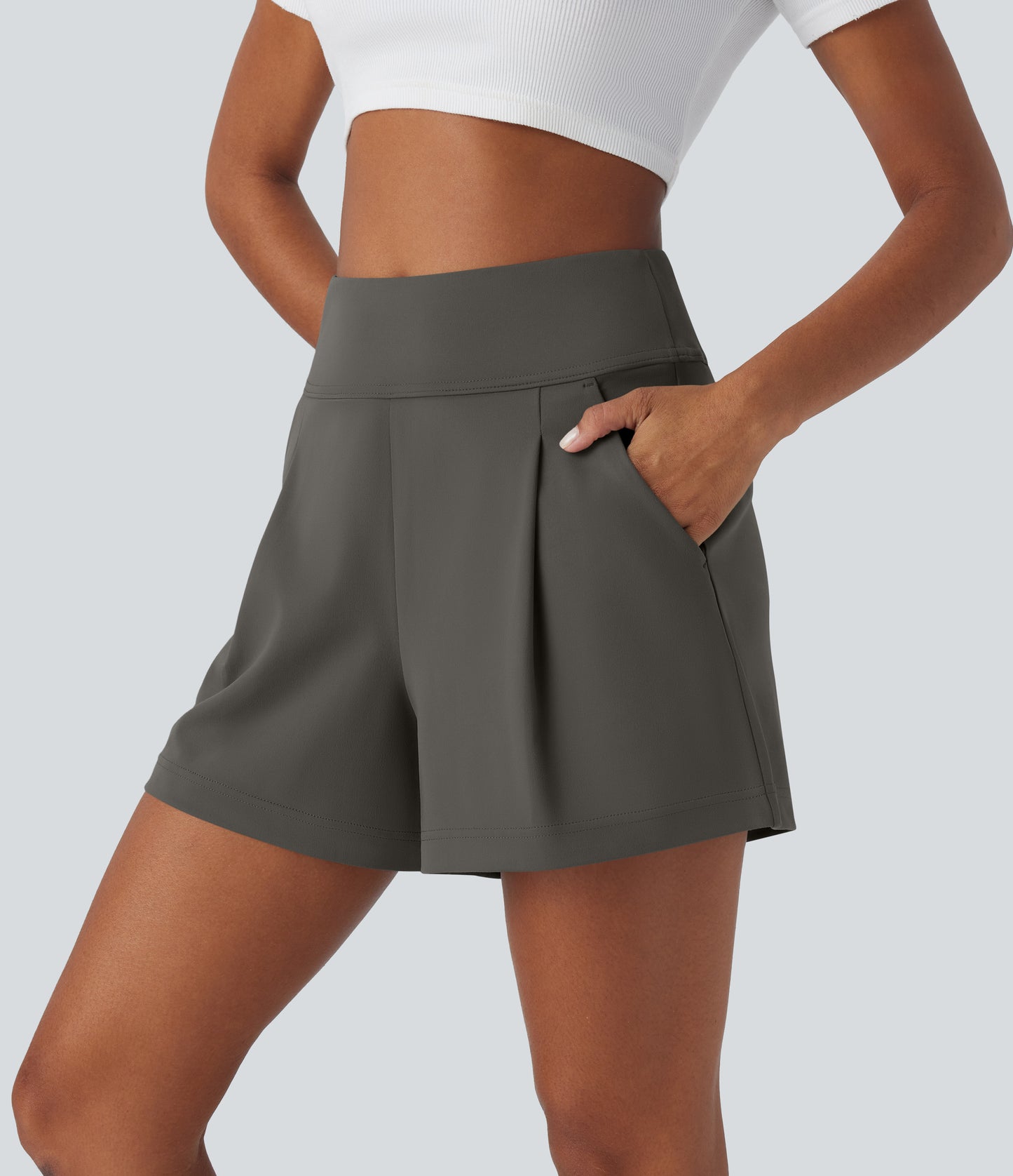 High Waisted Pocket Wide Leg Work Shorts