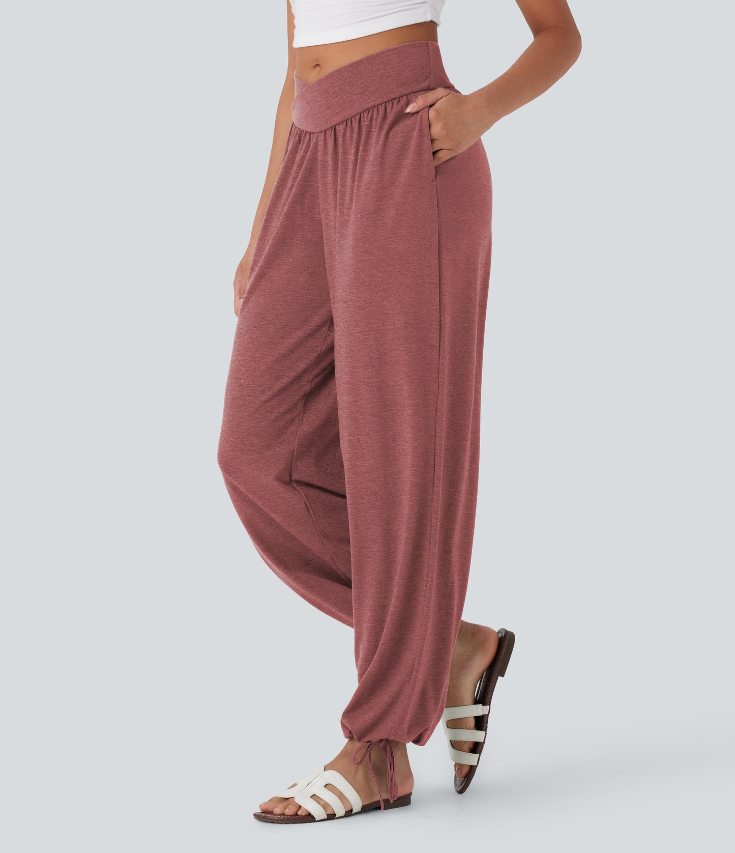 High Waisted Pocket Drawstring Casual Joggers