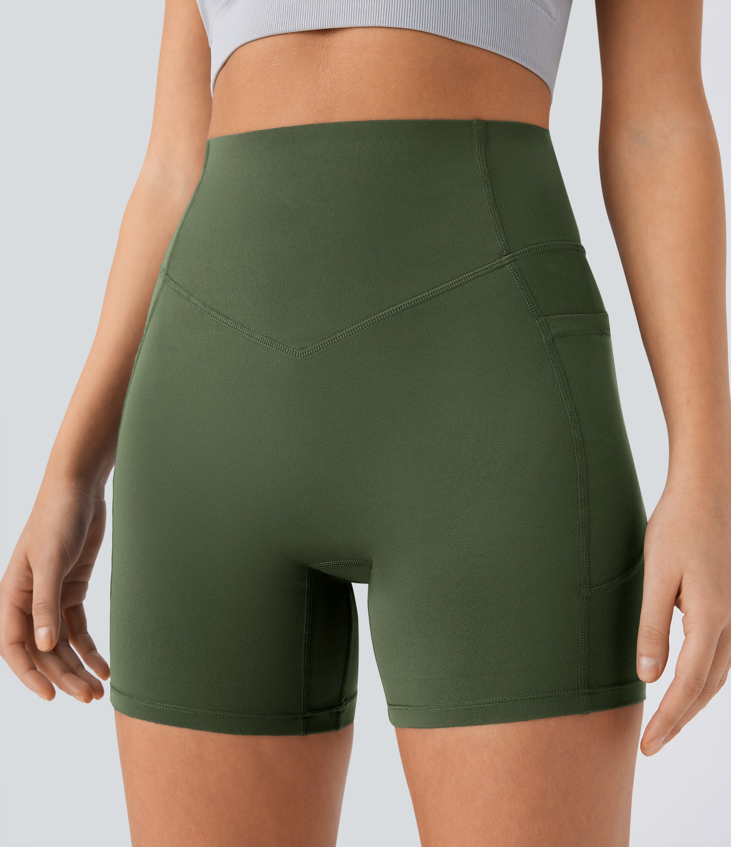 Høy midje, skrumpet rumpeløftende, magekontroll, formende sidelommer, treningsbiker-shorts 12,5 cm