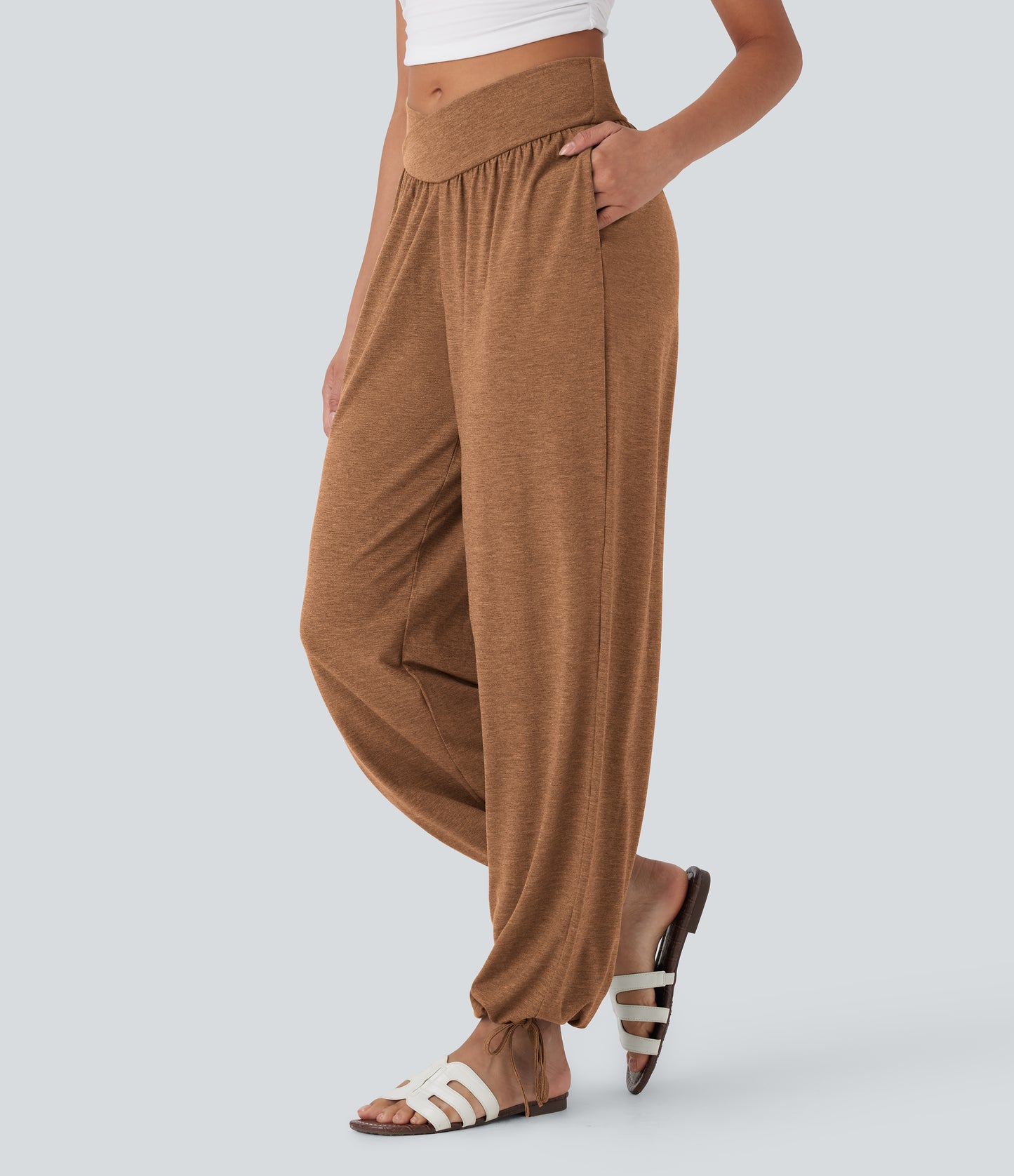 High Waisted Pocket Drawstring Casual Joggers