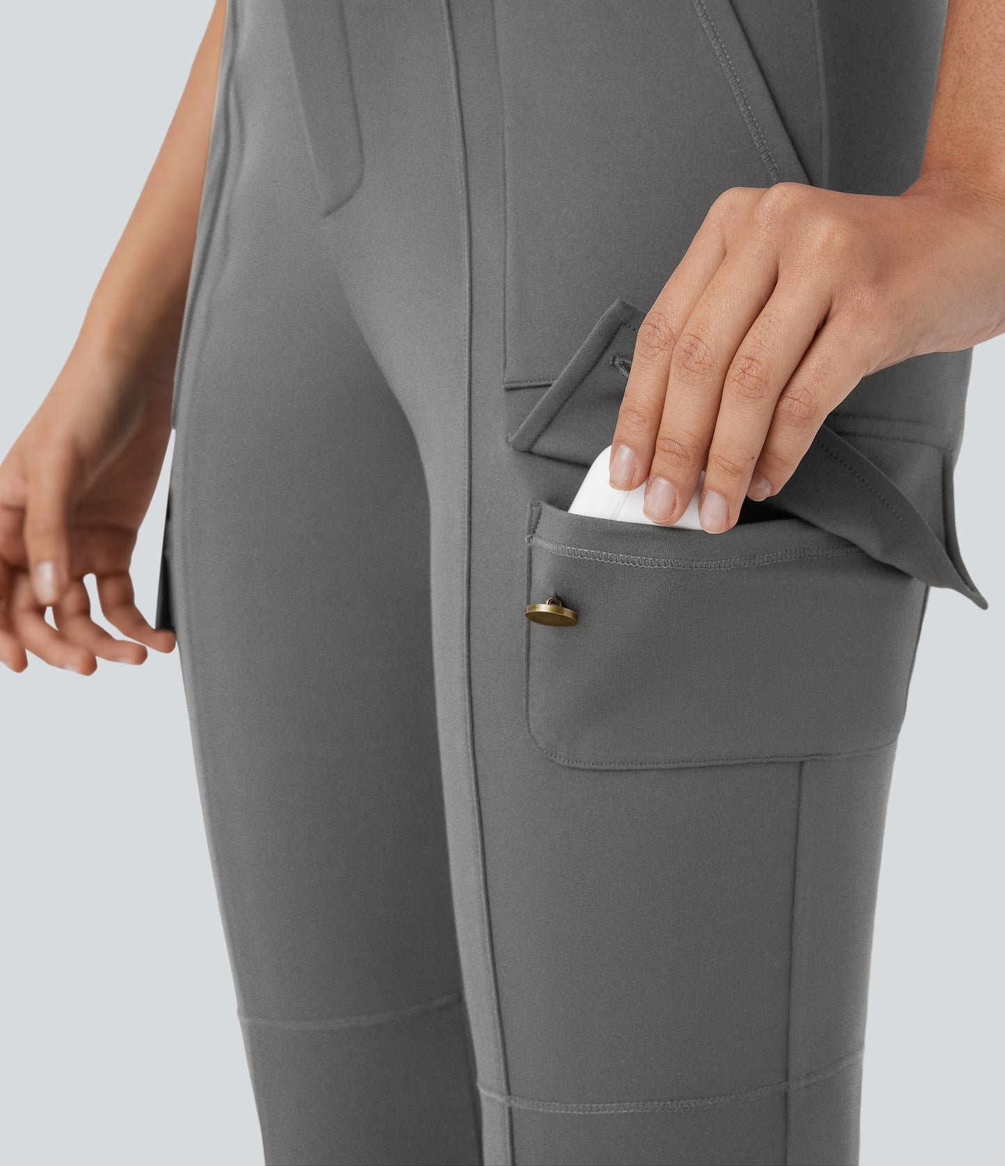 High Waisted Zipper Pockets Solid Skinny Pedal Pusher Casual Cargo Pants