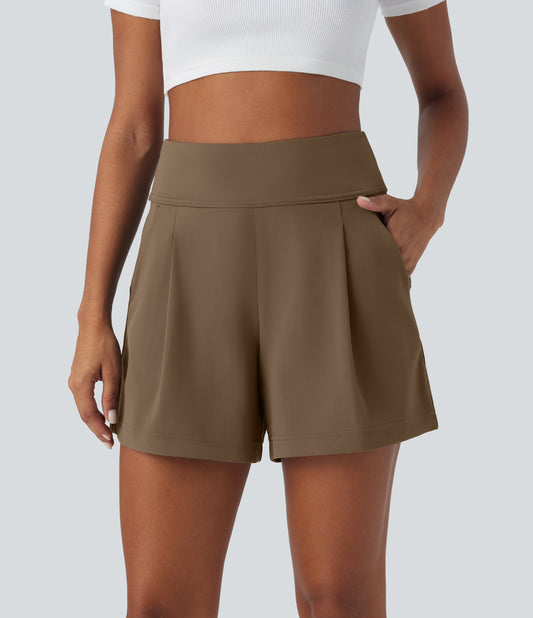 High Waisted Pocket Wide Leg Work Shorts