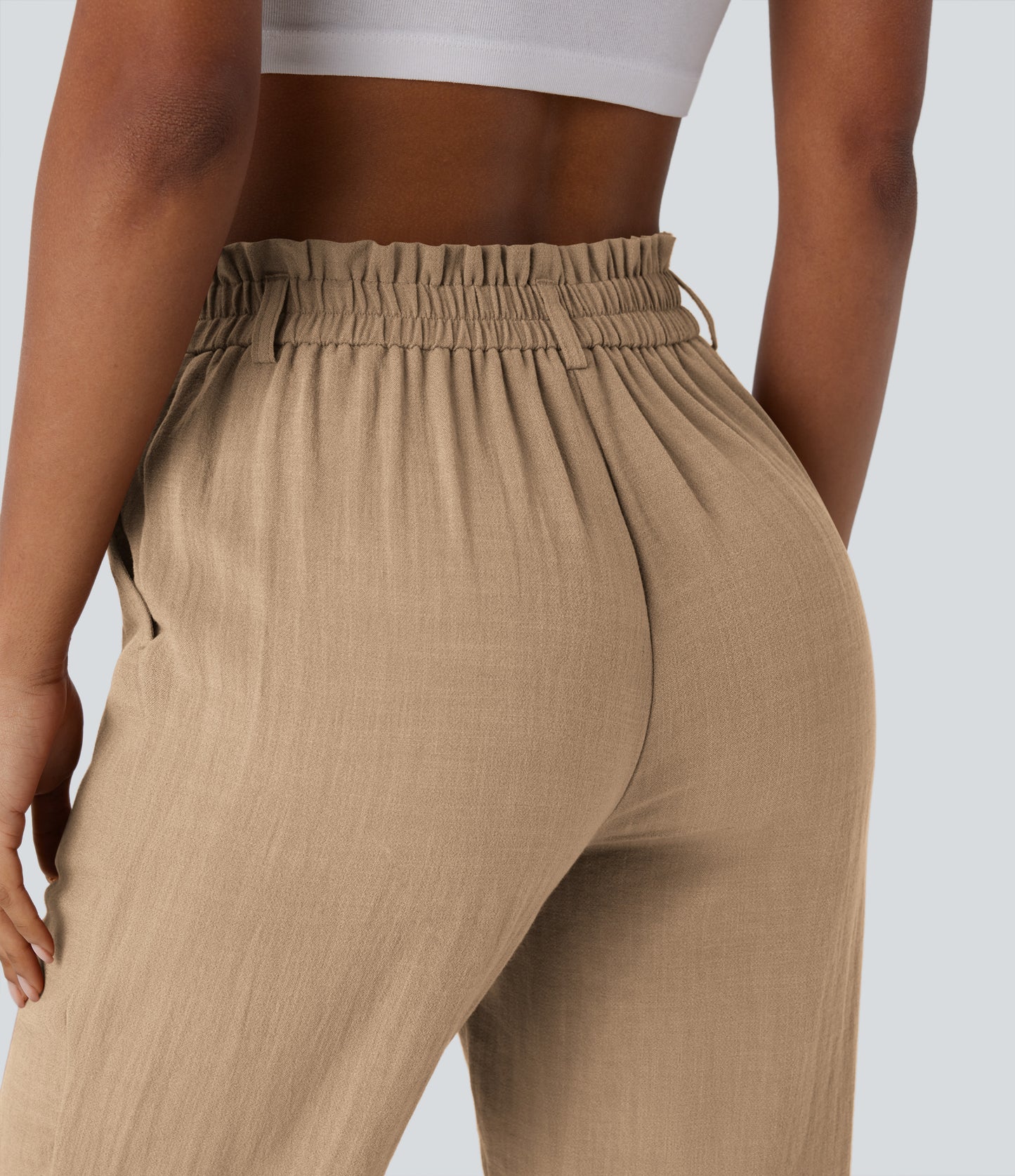 High Waisted Zipper Pocket Capri Linen-Feel Pants