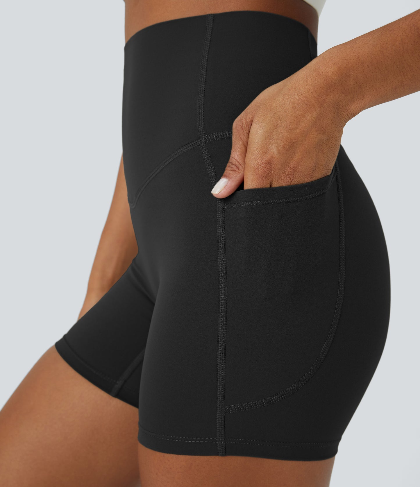 Høy midje magekontroll sidelommer formende treningsbiker shorts 12,5 cm