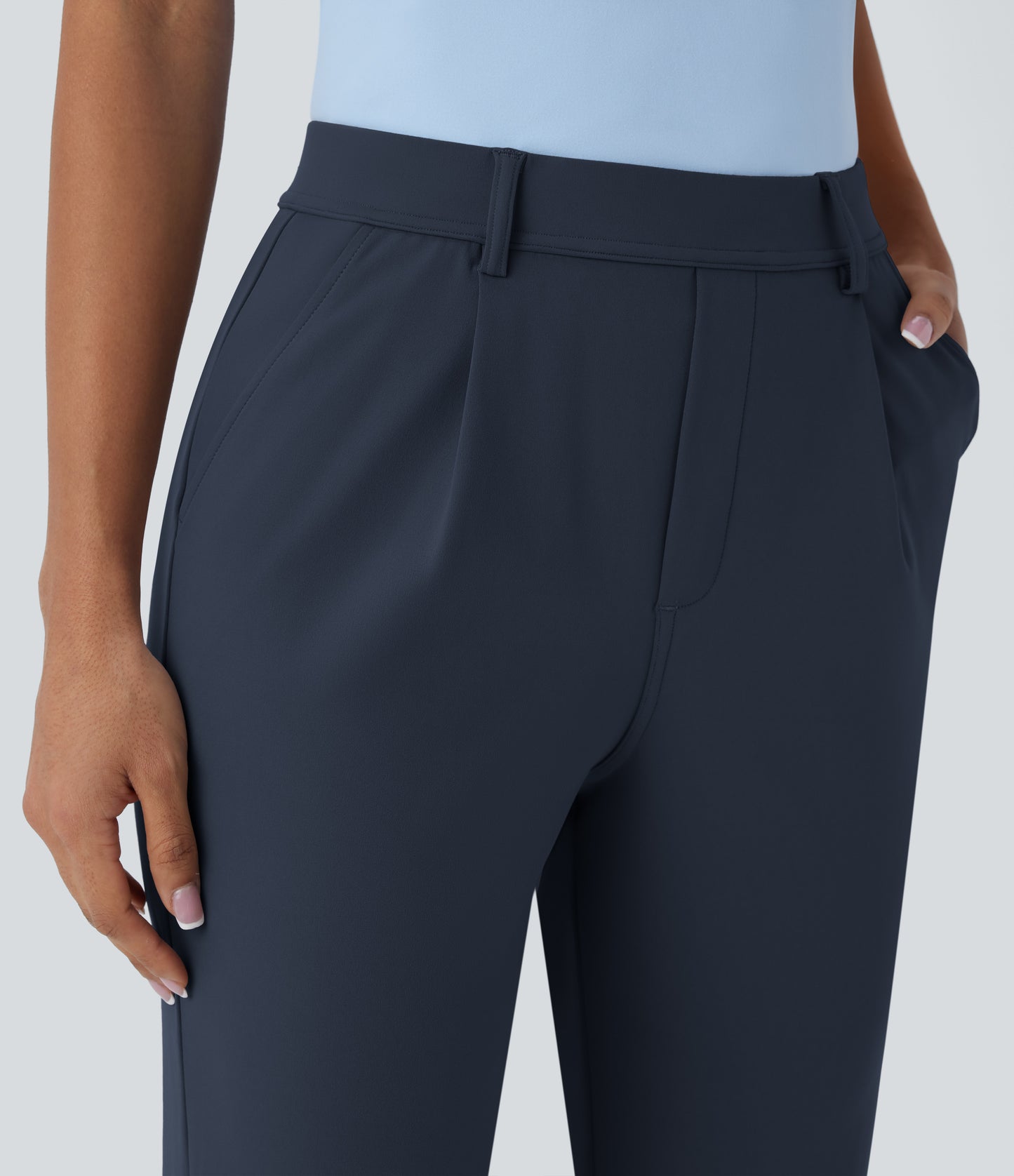 High Waisted Pocket Ankle Length Tapered Work Pants