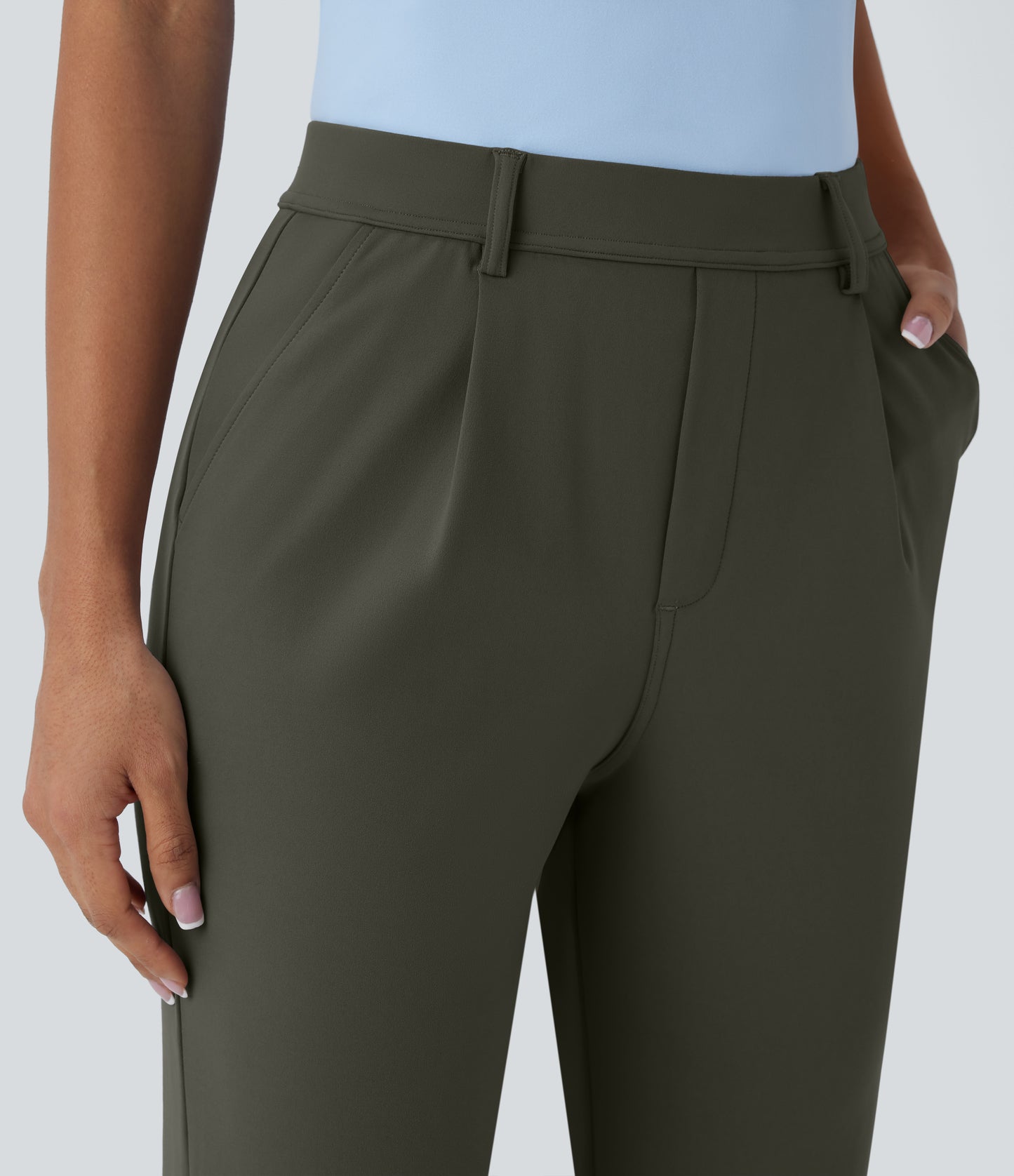 High Waisted Pocket Ankle Length Tapered Work Pants