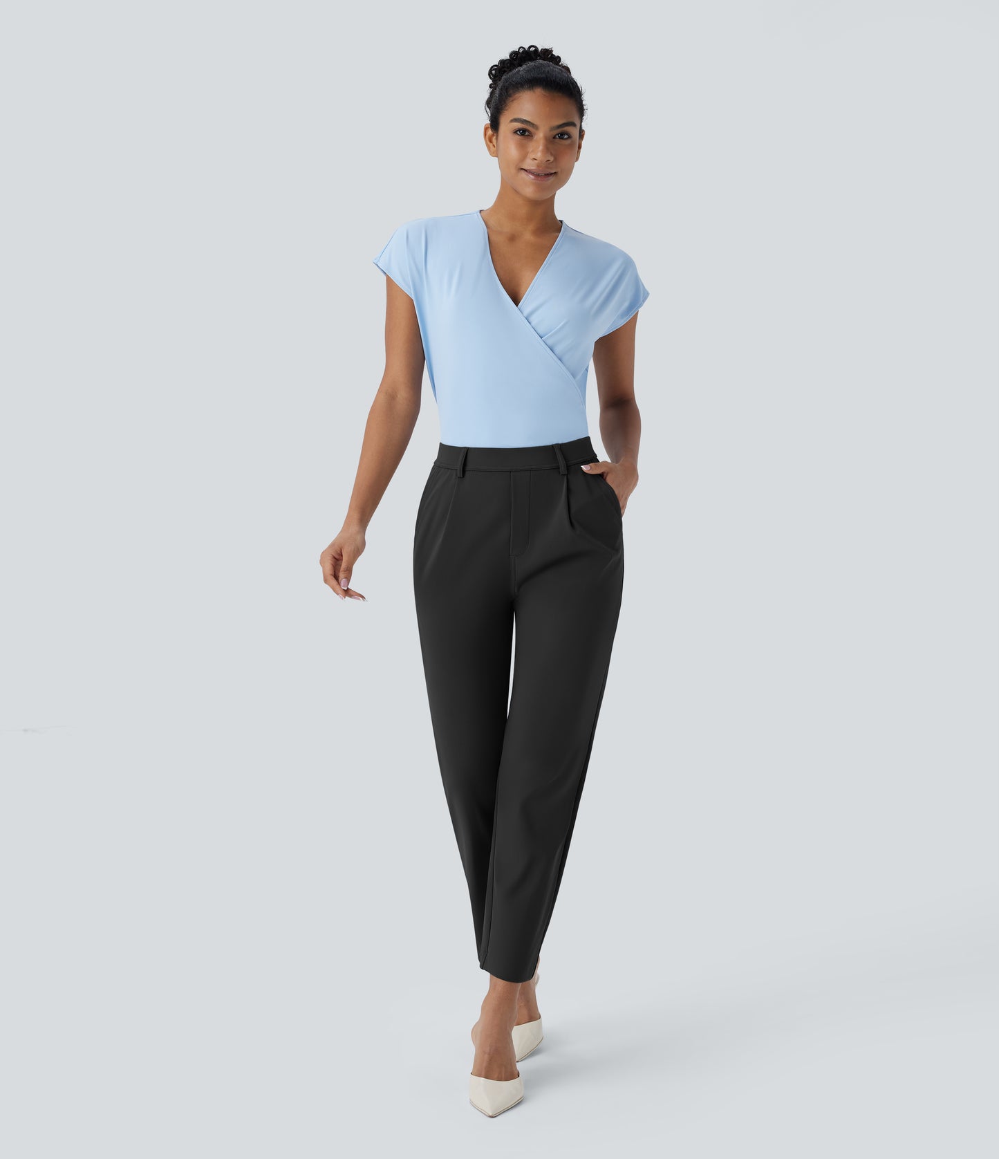 High Waisted Pocket Ankle Length Tapered Work Pants