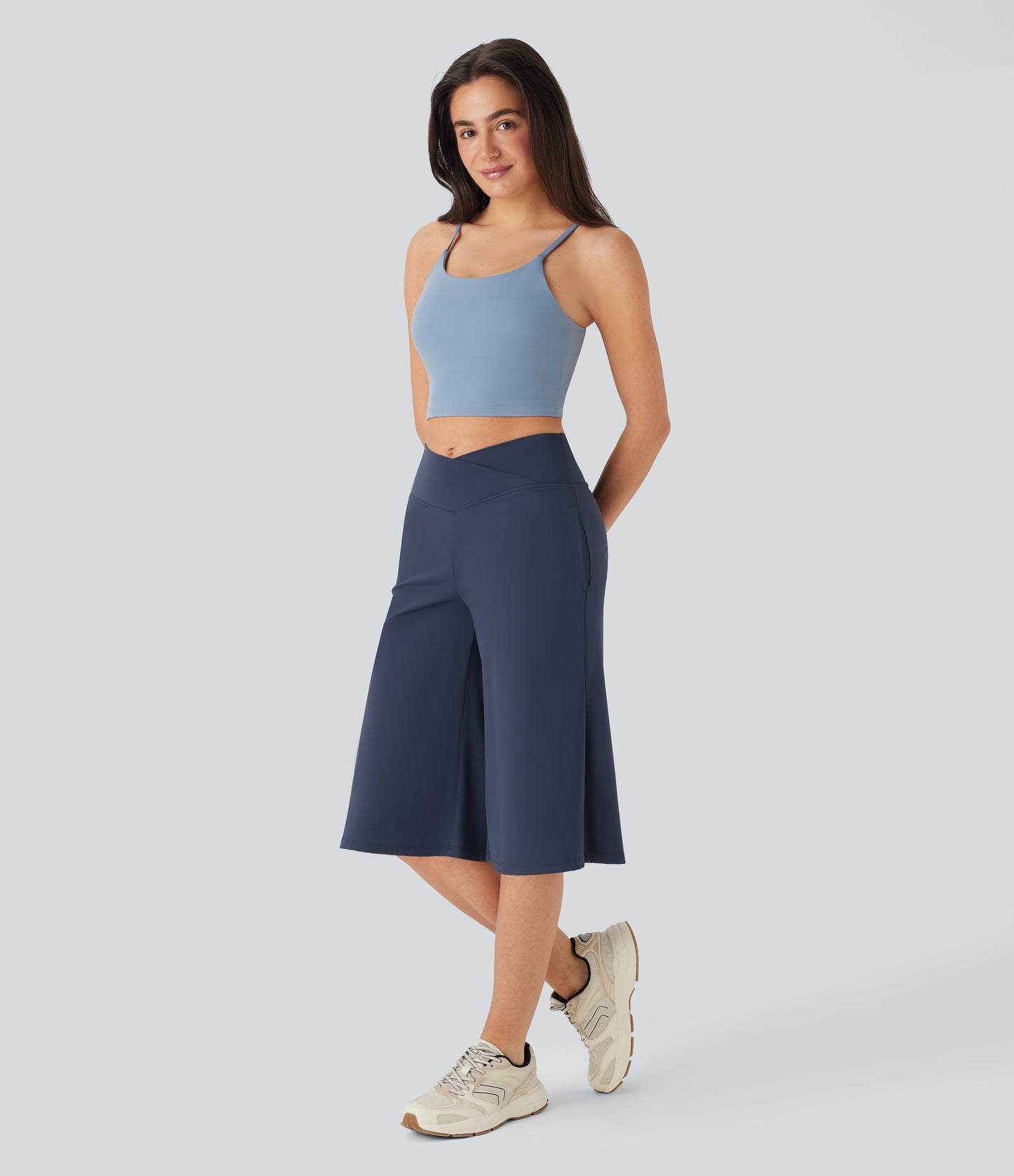 High Waisted Wide Leg Cool Touch Yoga Pedal Pusher Pants with Pockets