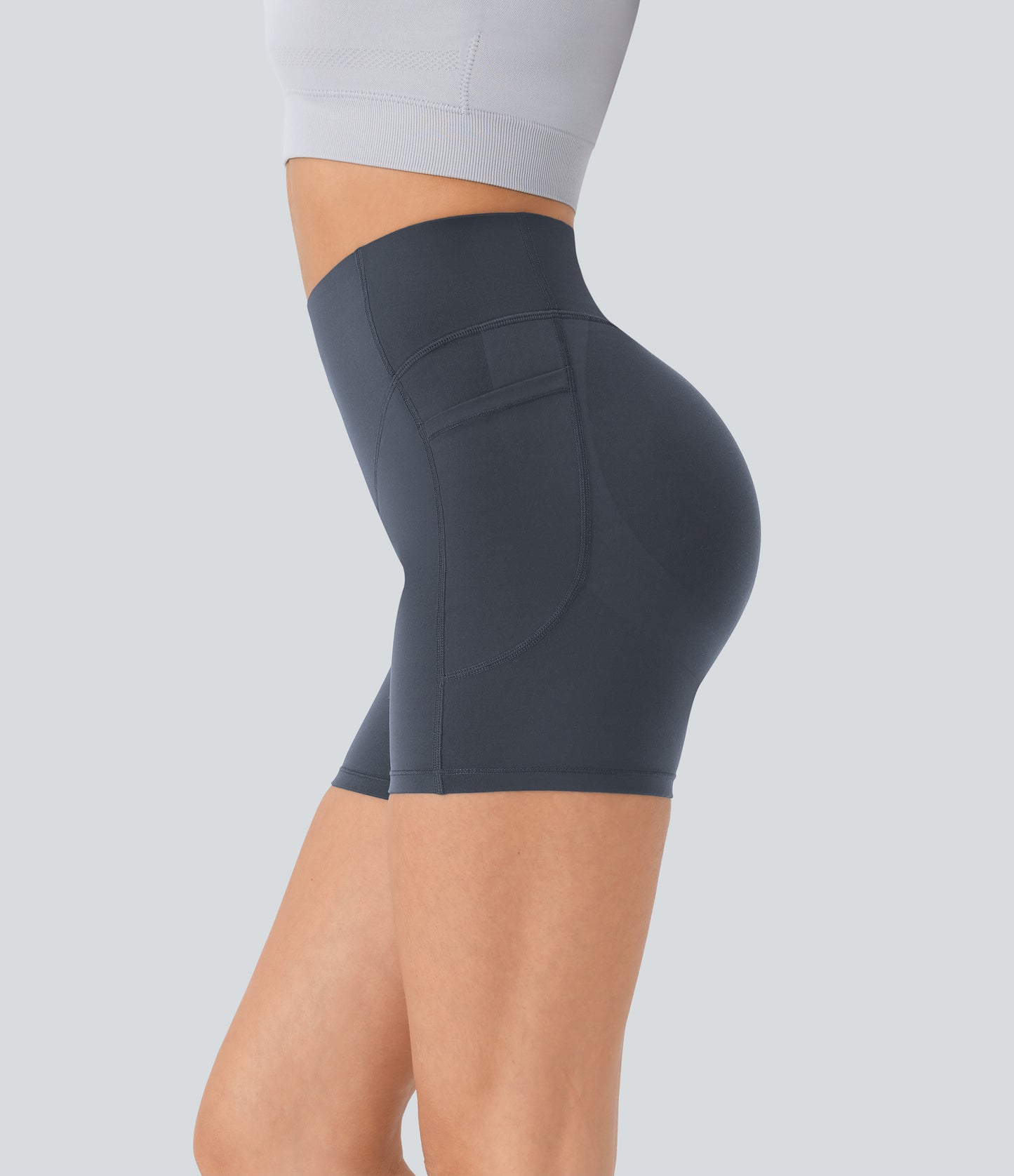 Høy midje, skrumpet rumpeløftende, magekontroll, formende sidelommer, treningsbiker-shorts 12,5 cm
