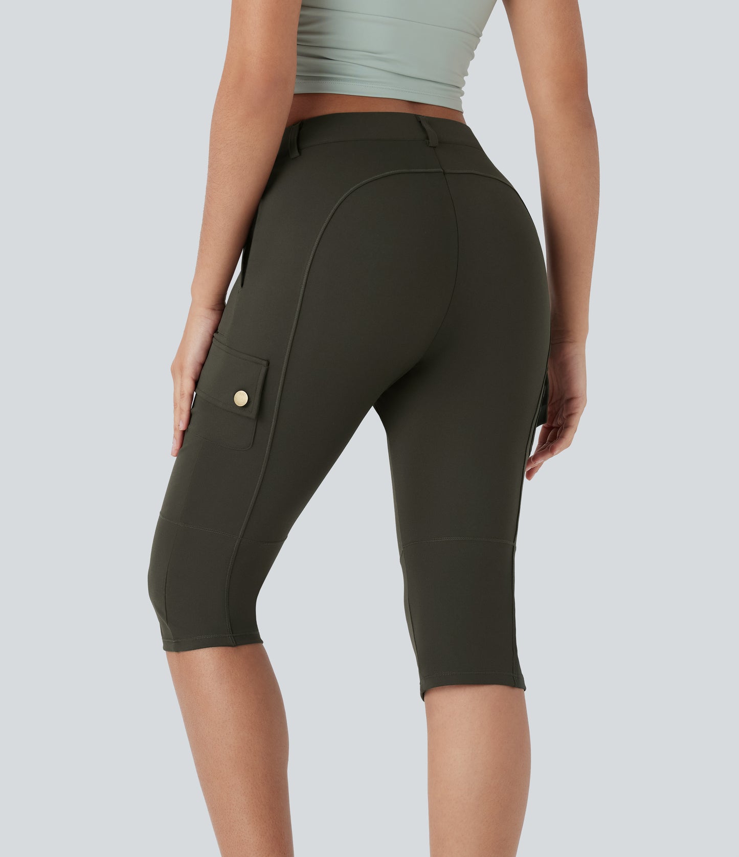 High Waisted Zipper Pockets Solid Skinny Pedal Pusher Casual Cargo Pants