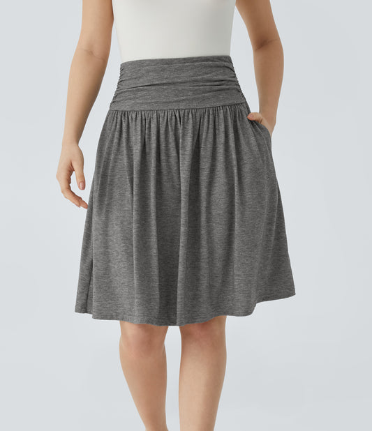High Waisted Ruched Pocket Flowy Skirt