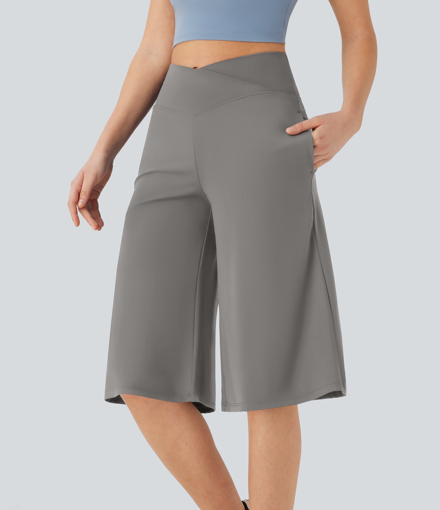 High Waisted Wide Leg Cool Touch Yoga Pedal Pusher Pants with Pockets