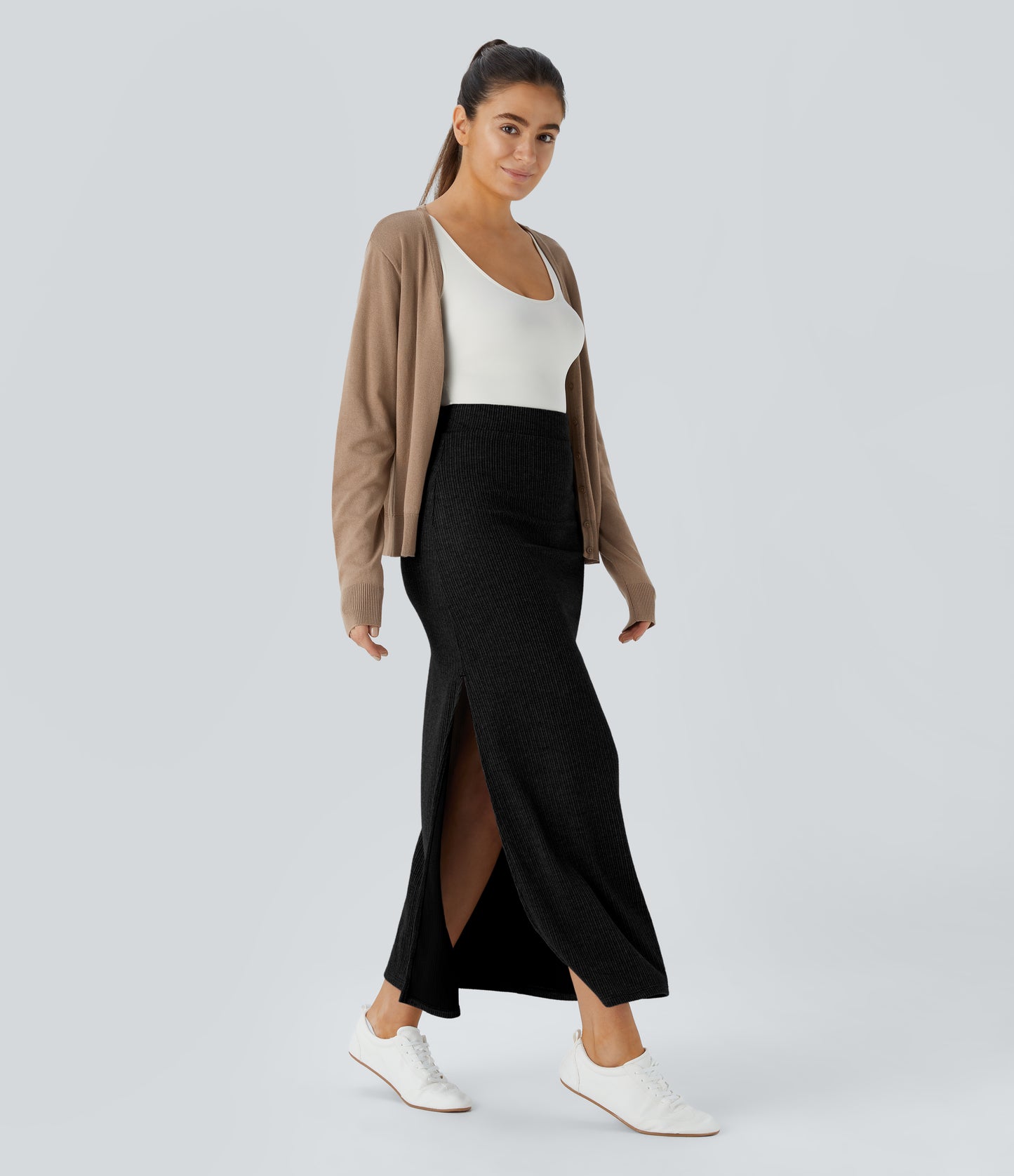High Waisted Hem A Line Maxi Casual Skirt