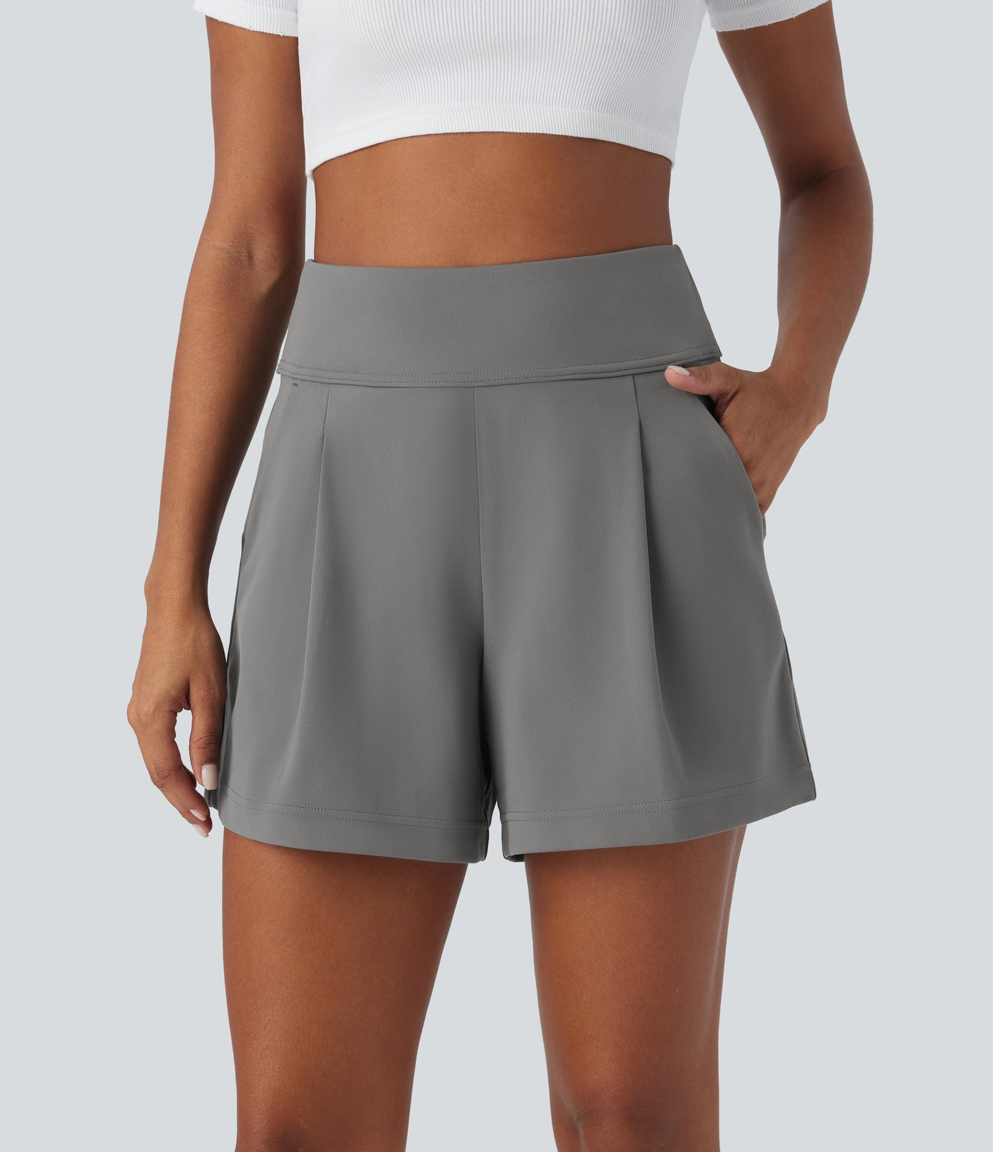 High Waisted Pocket Wide Leg Work Shorts
