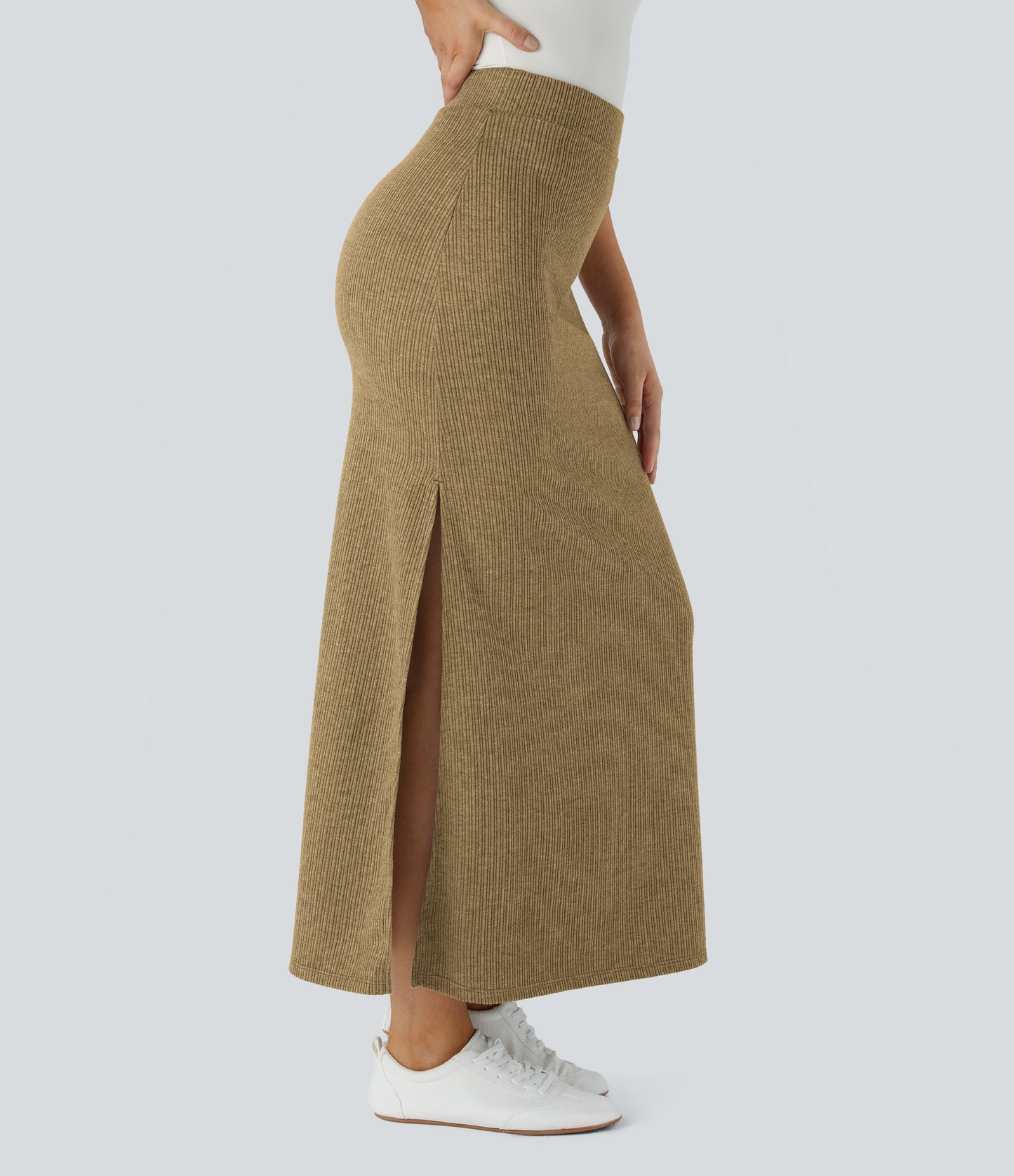 High Waisted Hem A Line Maxi Casual Skirt