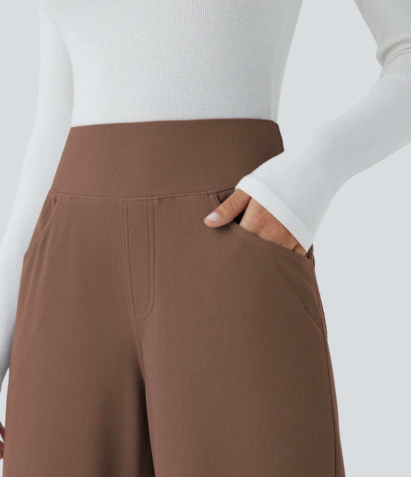 High Waisted Tummy Control Pockets Wide Leg Micro Waffle Work Pants
