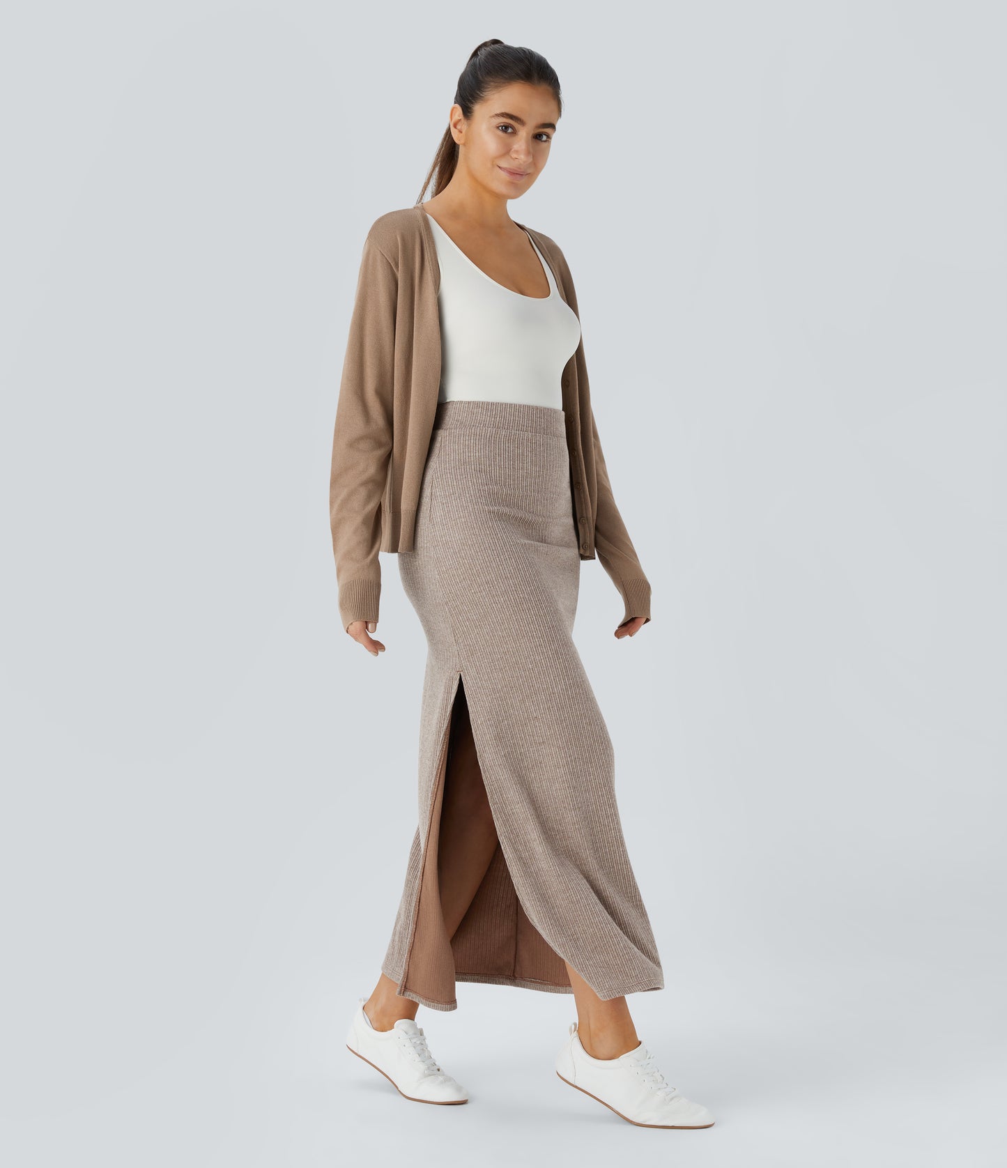 High Waisted Hem A Line Maxi Casual Skirt