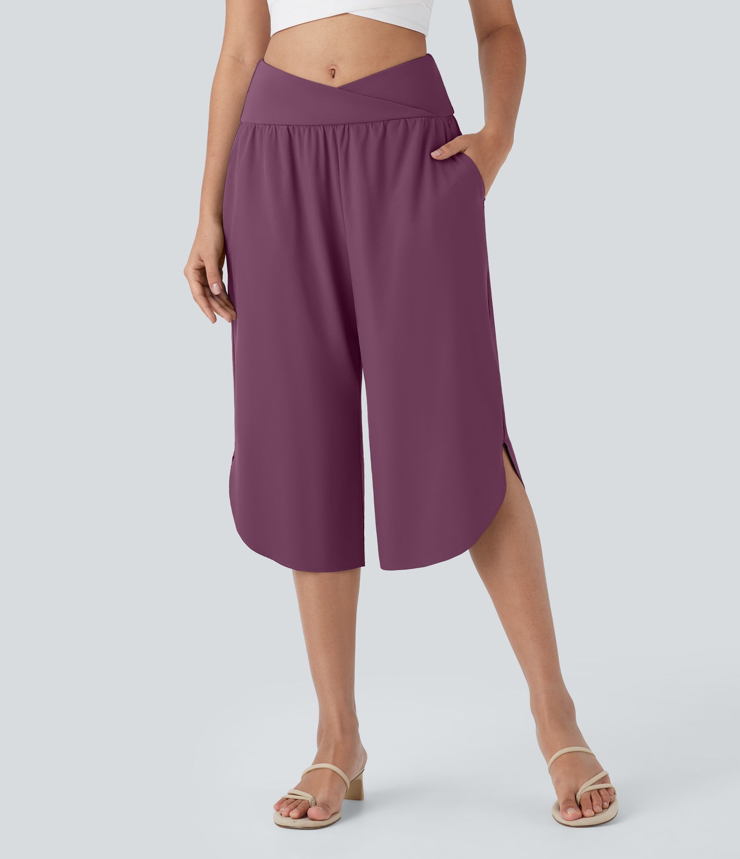 High Waisted Crossover Pocket Quick Dry Capri Pants