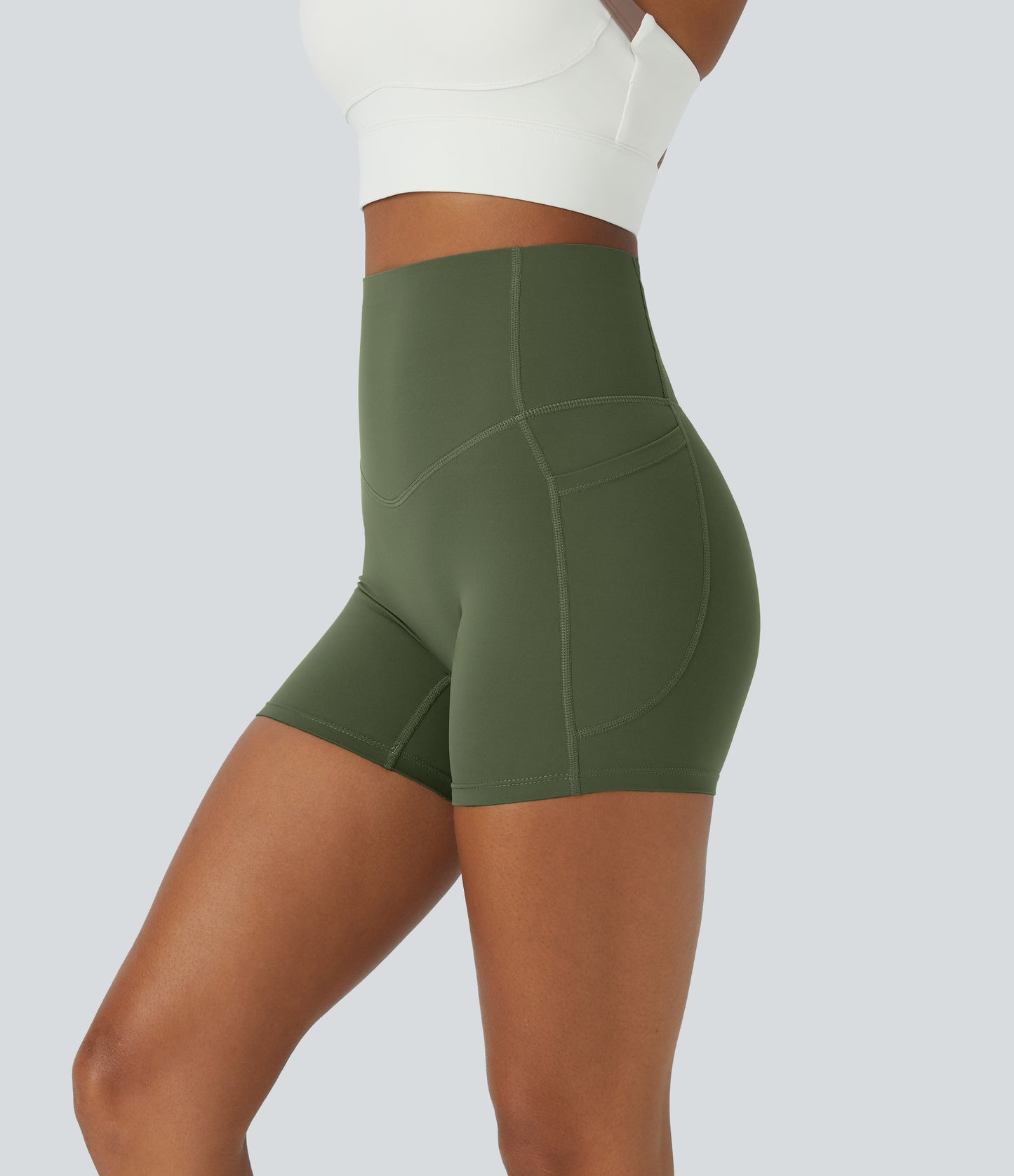 Høy midje magekontroll sidelommer formende treningsbiker shorts 12,5 cm