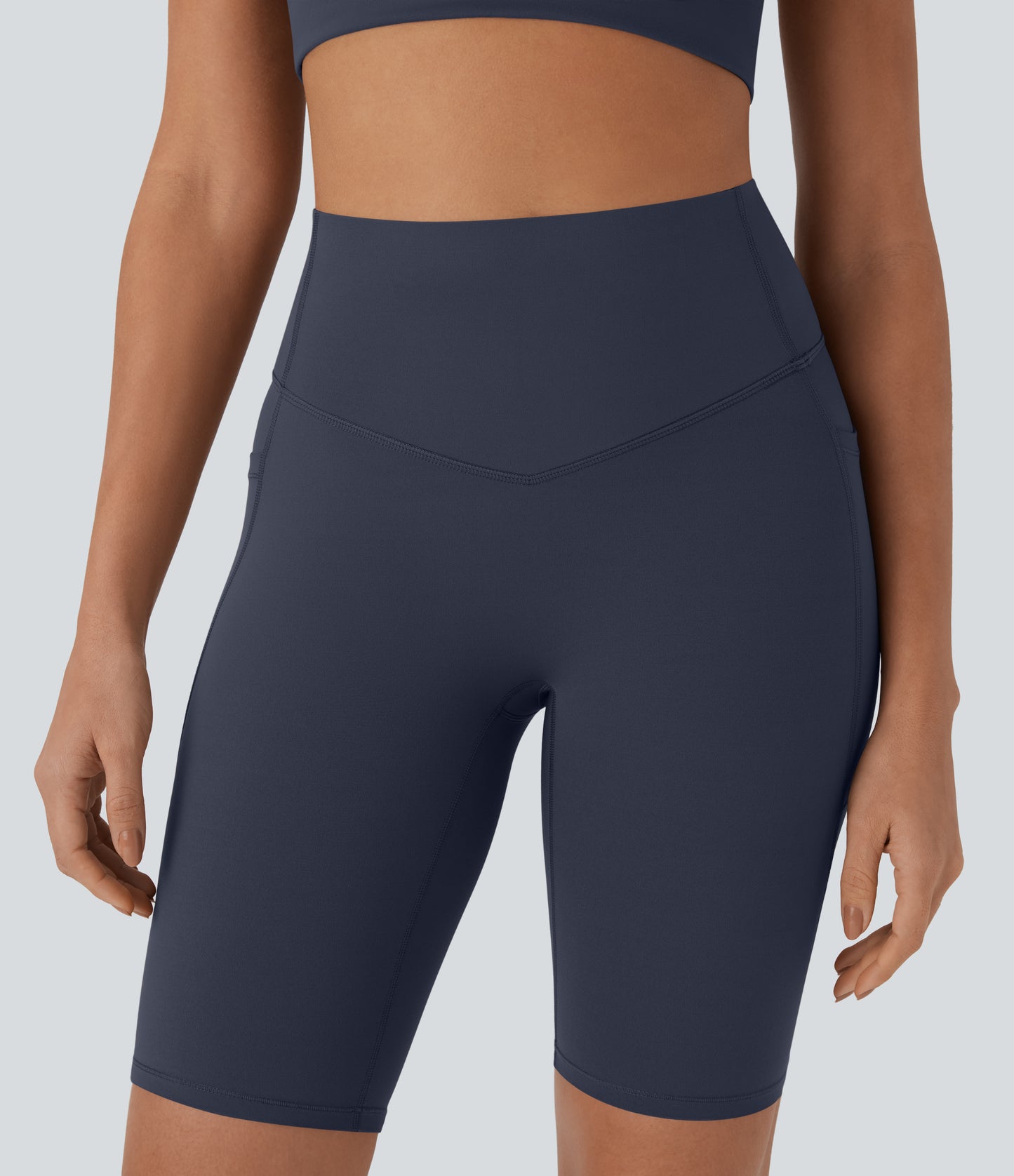 High Waisted Tummy Control Pocket Shaping Training Biker Shorts 9''