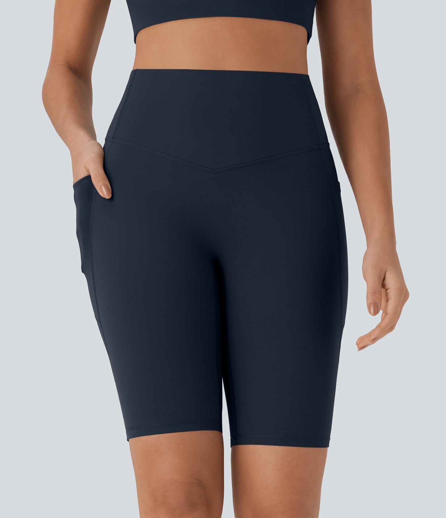 High Waisted Tummy Control Pocket Shaping Training Biker Shorts 9''