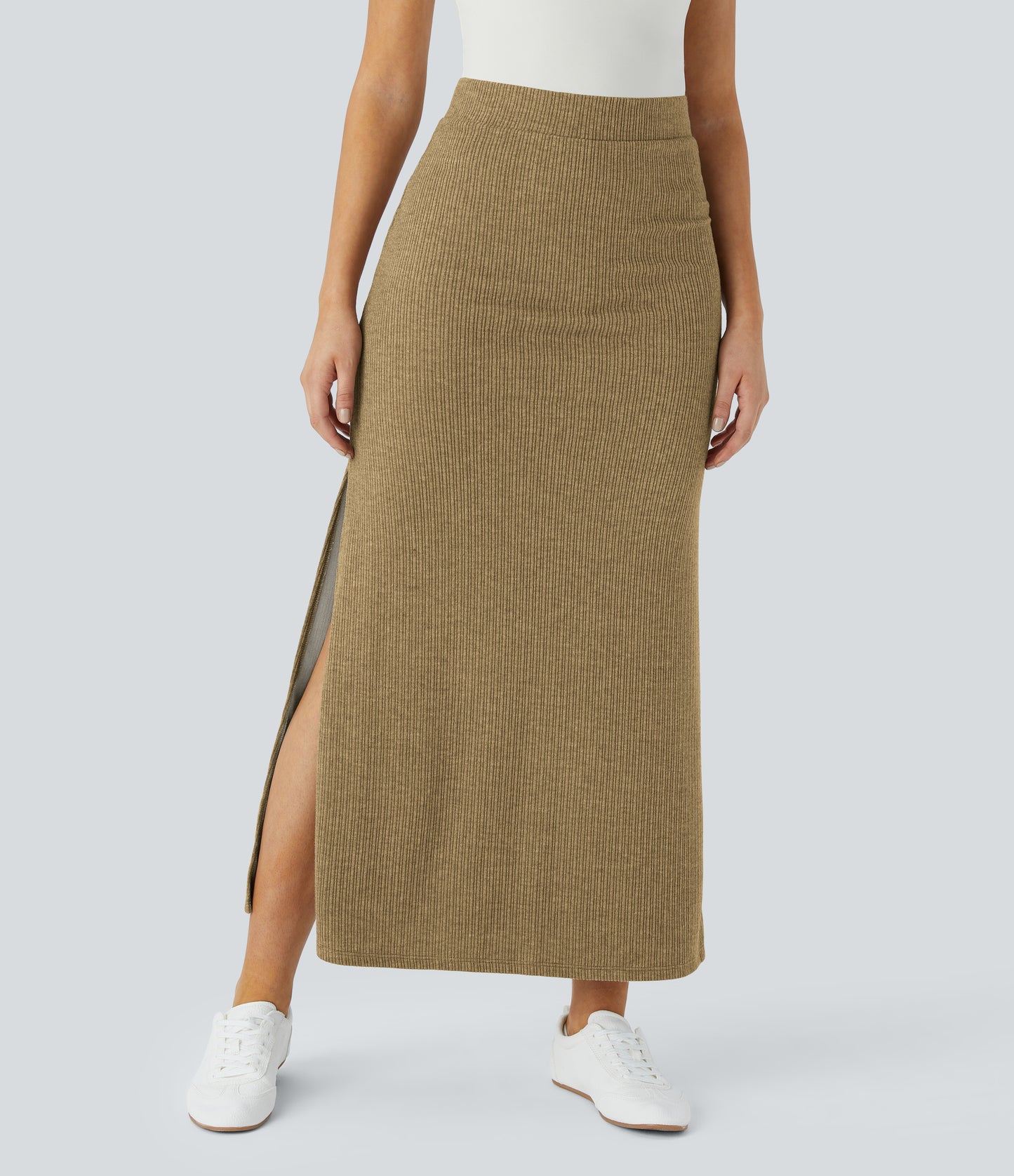 High Waisted Hem A Line Maxi Casual Skirt