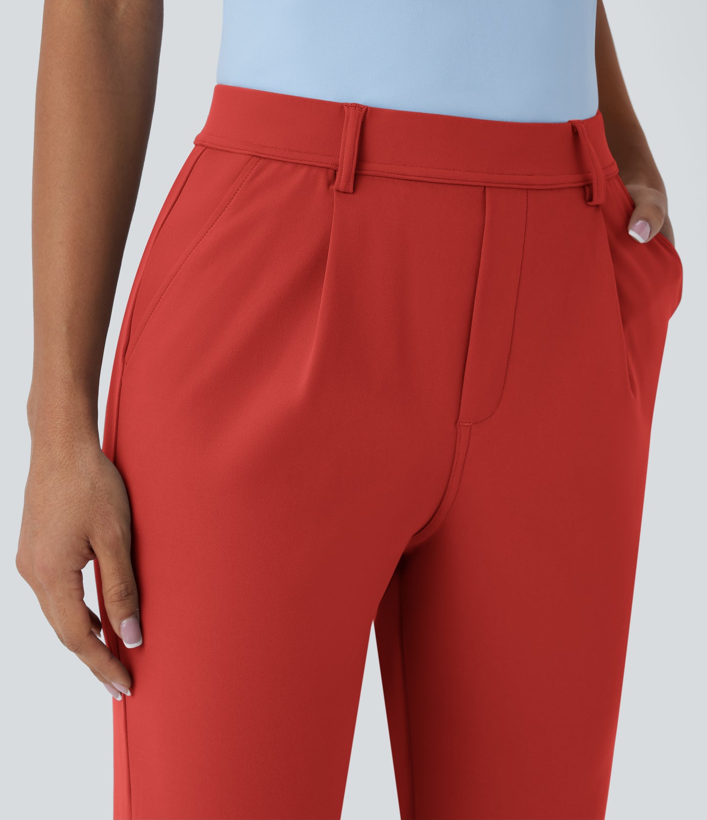 High Waisted Pocket Ankle Length Tapered Work Pants