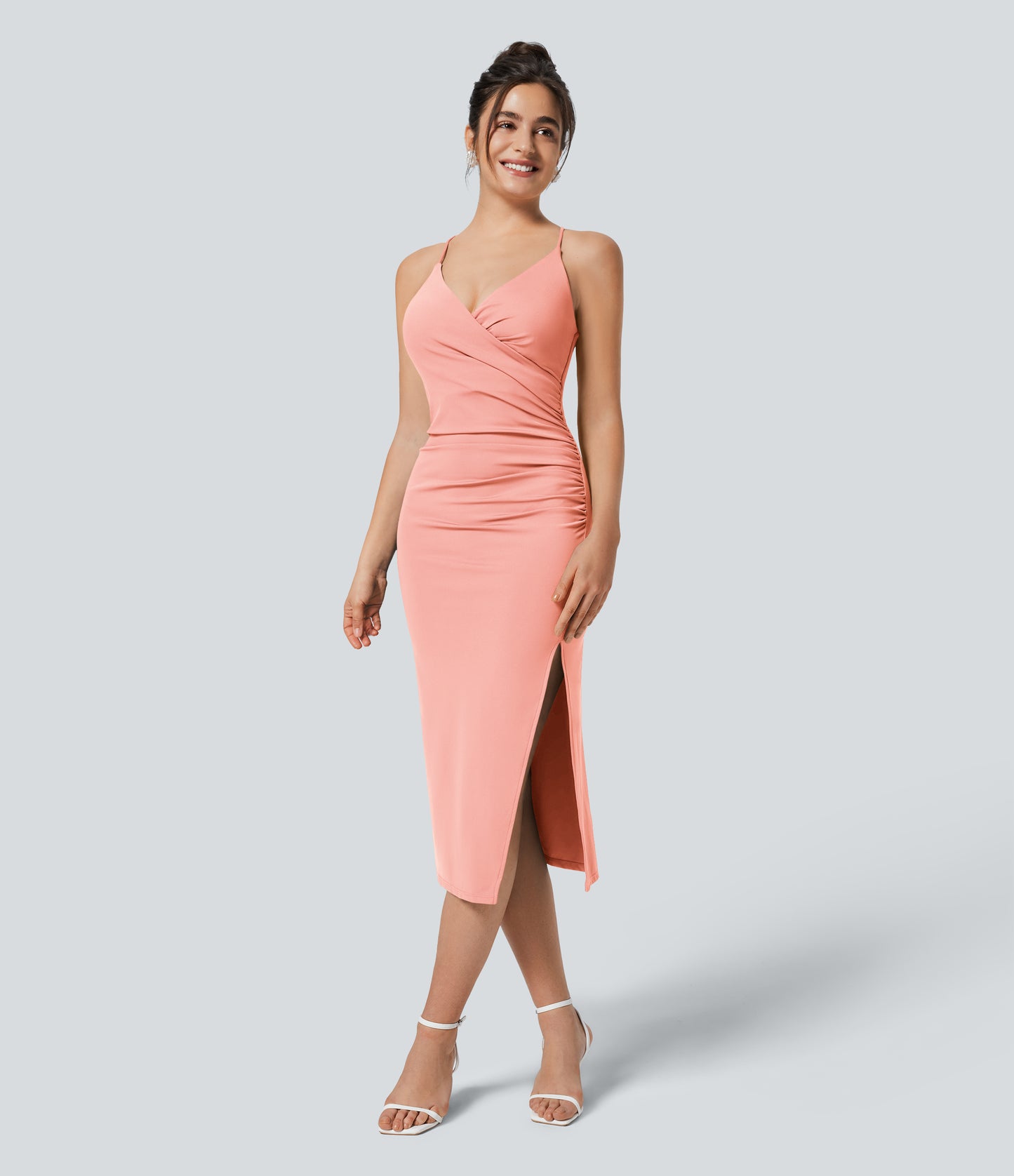 Crossover Ruched Lace Up Bodycon Cool Touch Dress-UPF50+