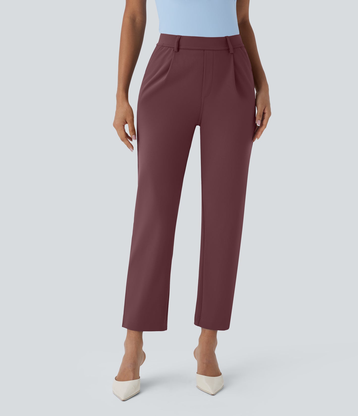 High Waisted Pocket Ankle Length Tapered Work Pants