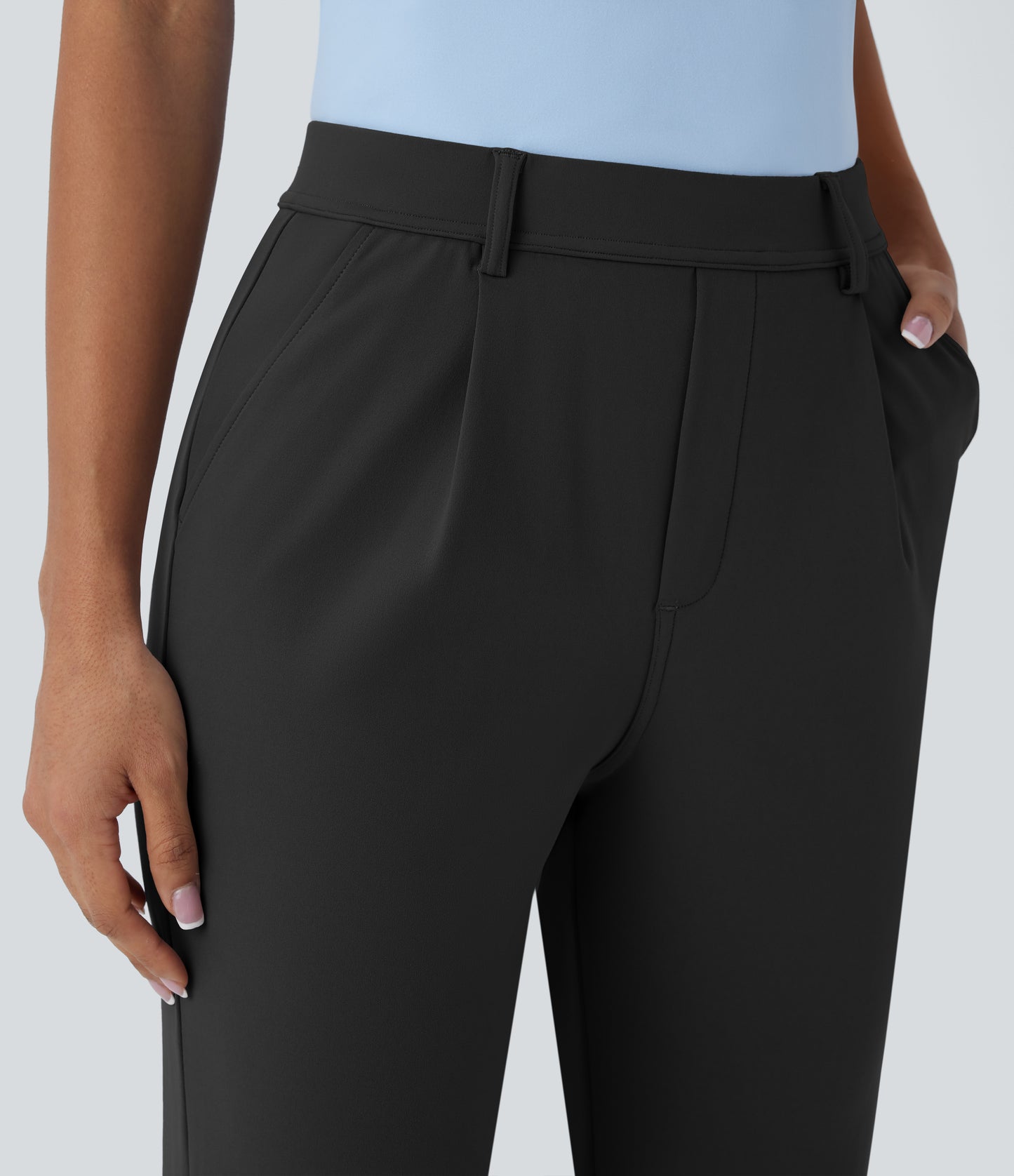 High Waisted Pocket Ankle Length Tapered Work Pants