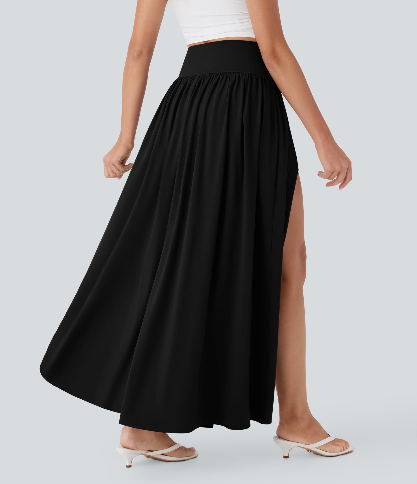 High Waisted Tummy Control 2-in-1 Flowy Quick Dry Maxi Skirt