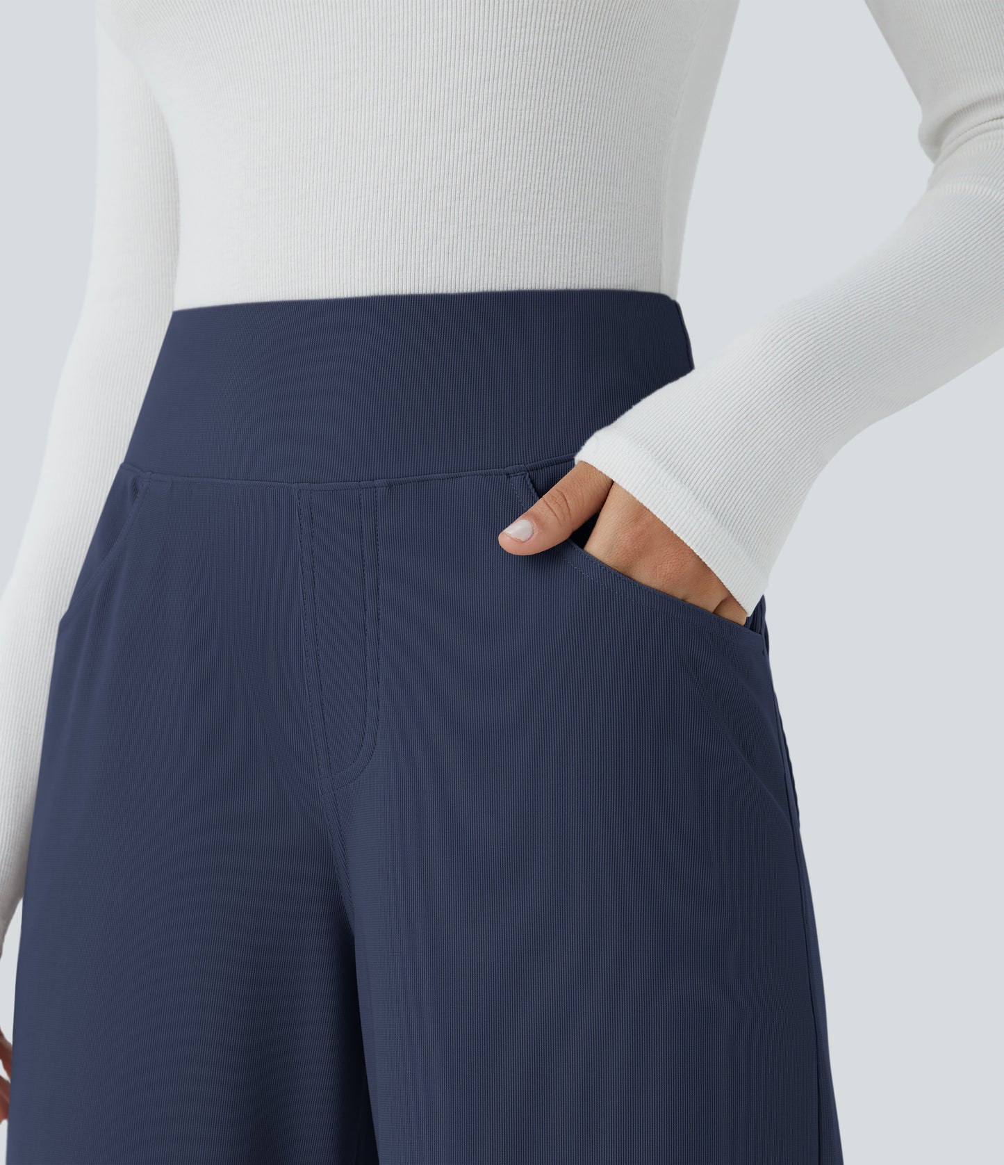 High Waisted Tummy Control Pockets Wide Leg Micro Waffle Work Pants