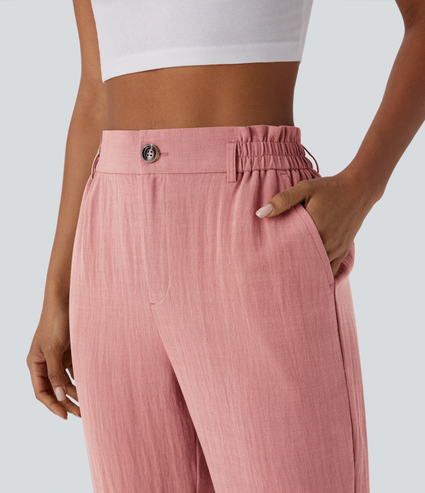 High Waisted Zipper Pocket Capri Linen-Feel Pants
