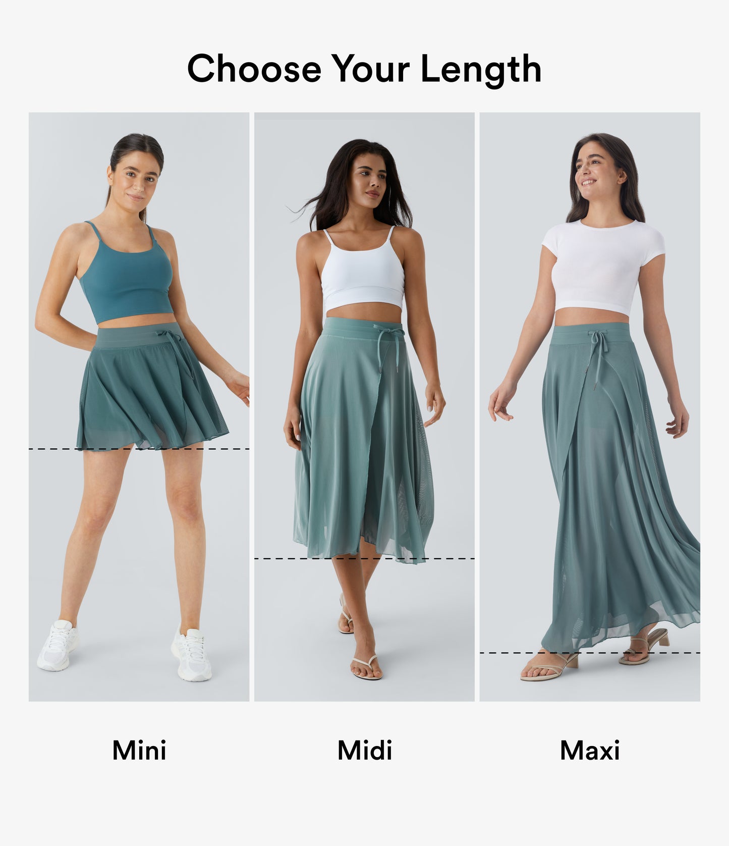 High Waisted Drawstring Contrast Mesh 2-in-1 Pocket Flowy Mini Flare Casual Skirt