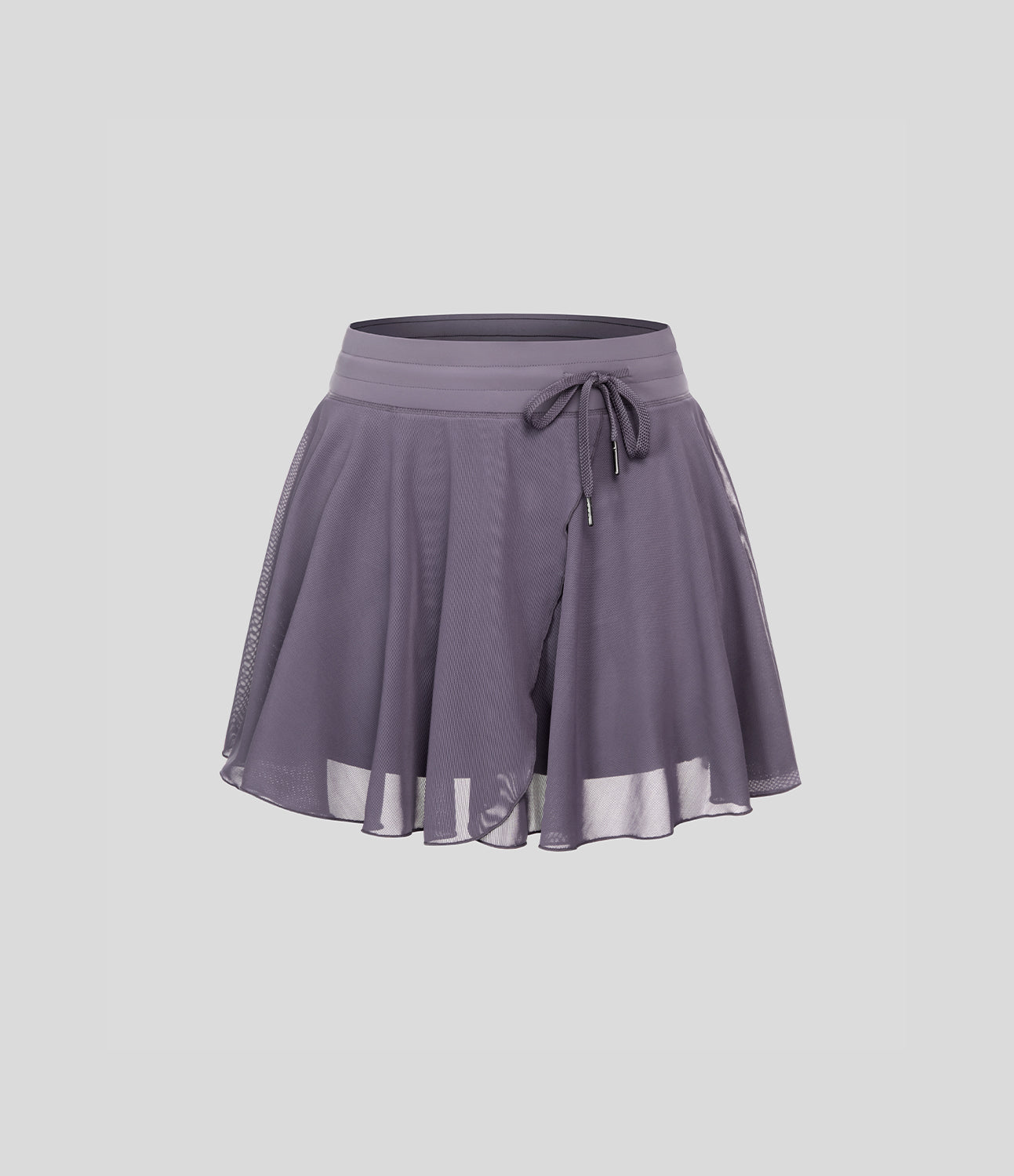 High Waisted Drawstring Contrast Mesh 2-in-1 Pocket Flowy Mini Flare Casual Skirt
